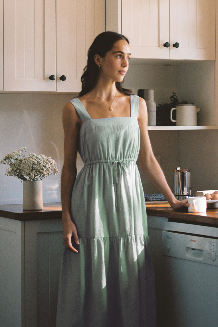 Crinkled Viscose Tiered Dress