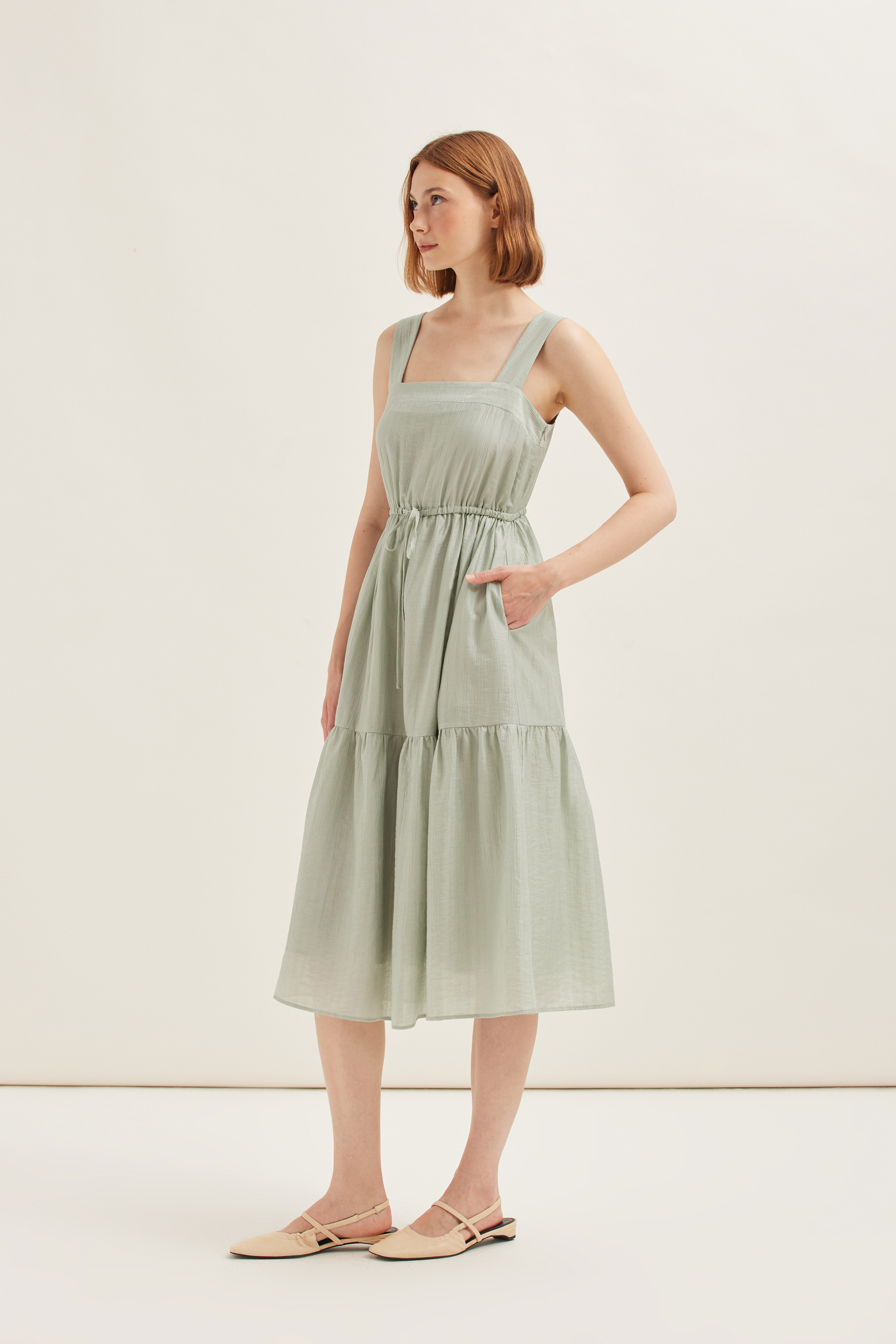 Crinkled Viscose Tiered Dress