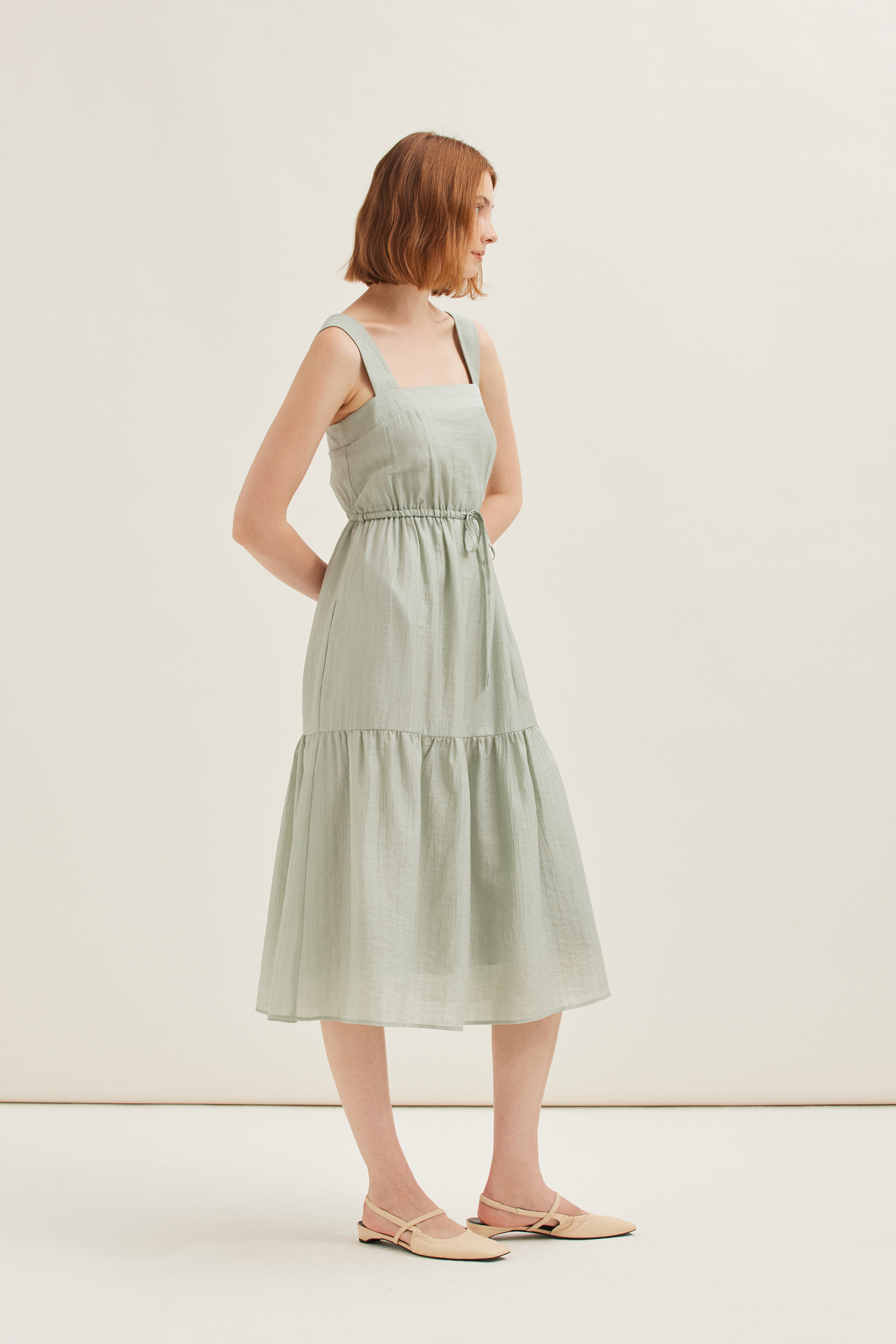 Crinkled Viscose Tiered Dress
