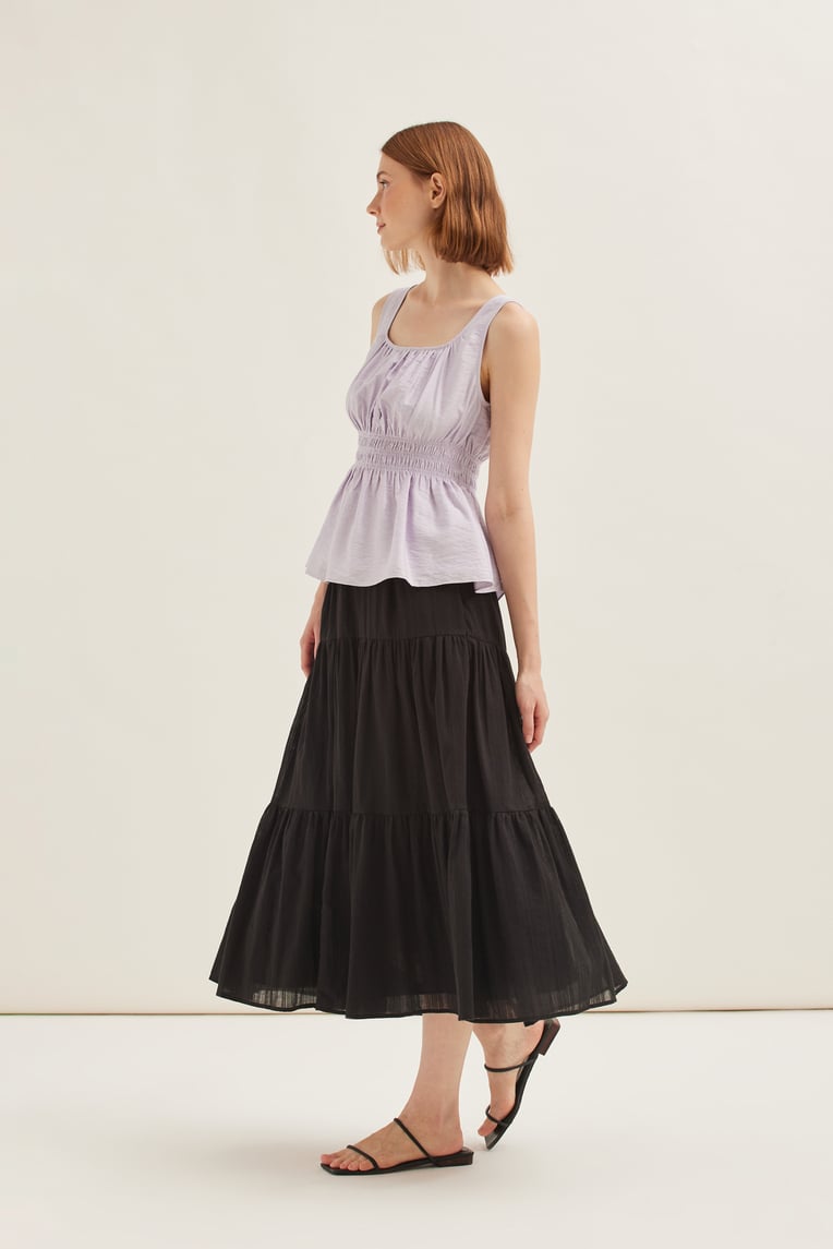 Textured Cotton Midi Skirt