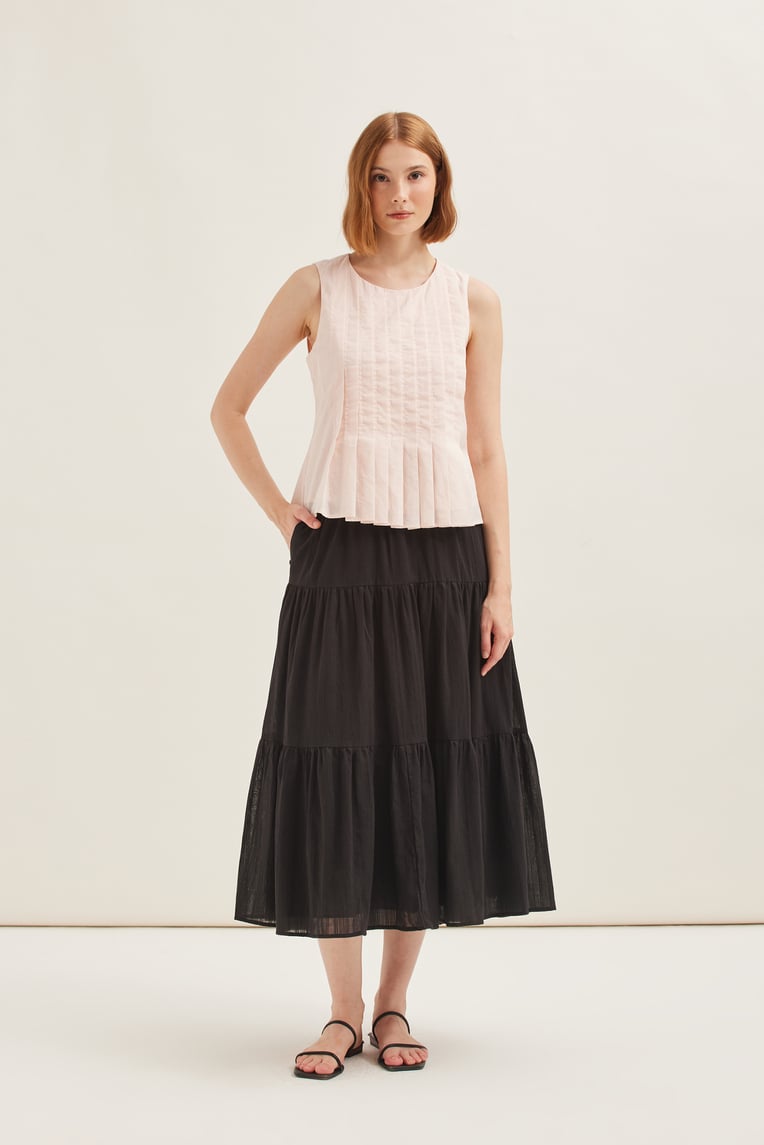 Textured Cotton Midi Skirt