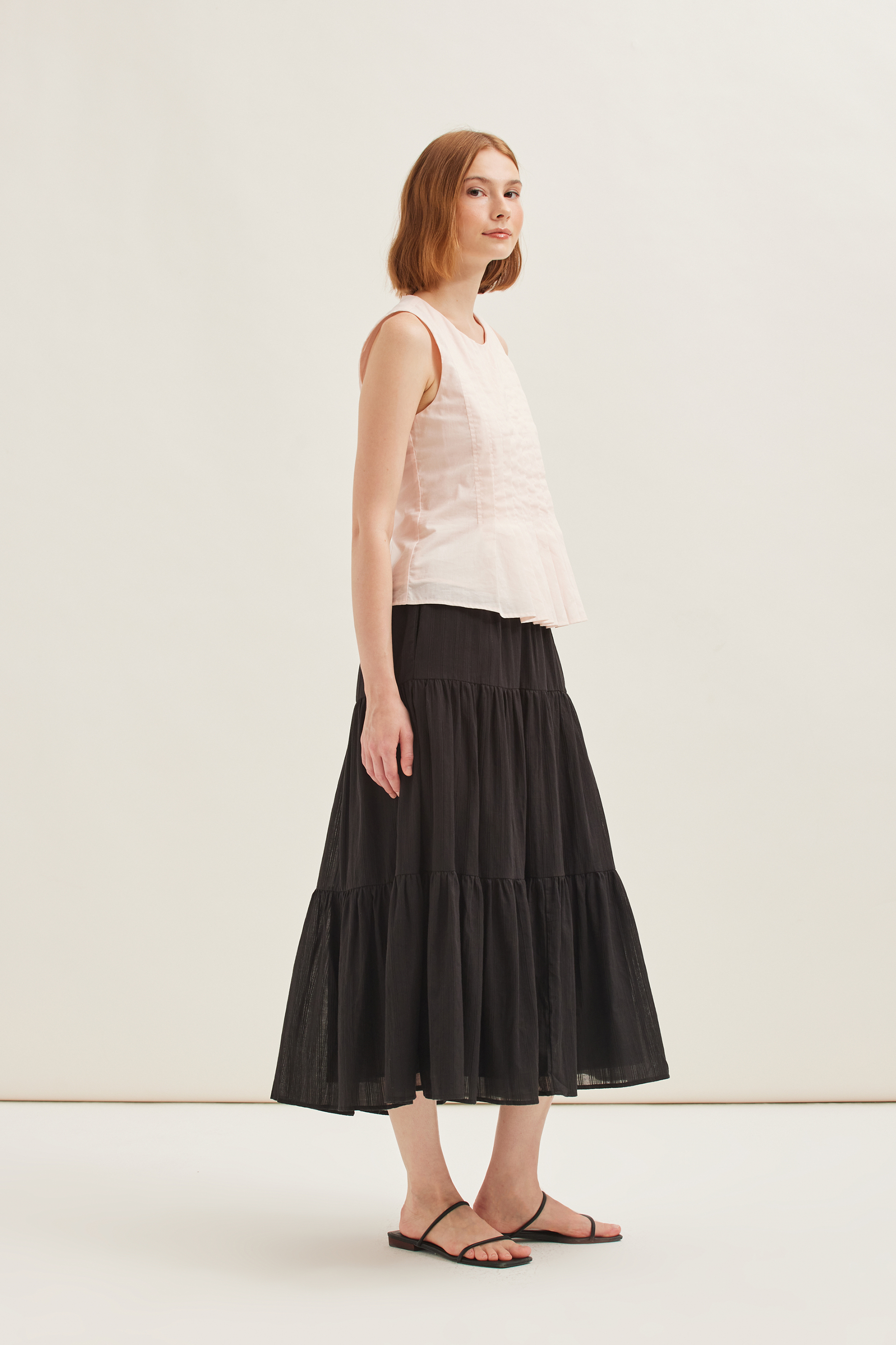 Textured Cotton Midi Skirt