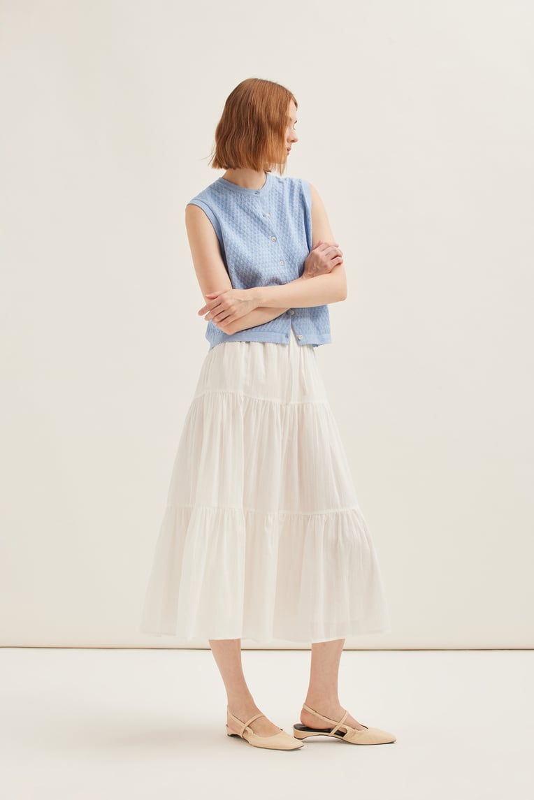 Textured Cotton Midi Skirt