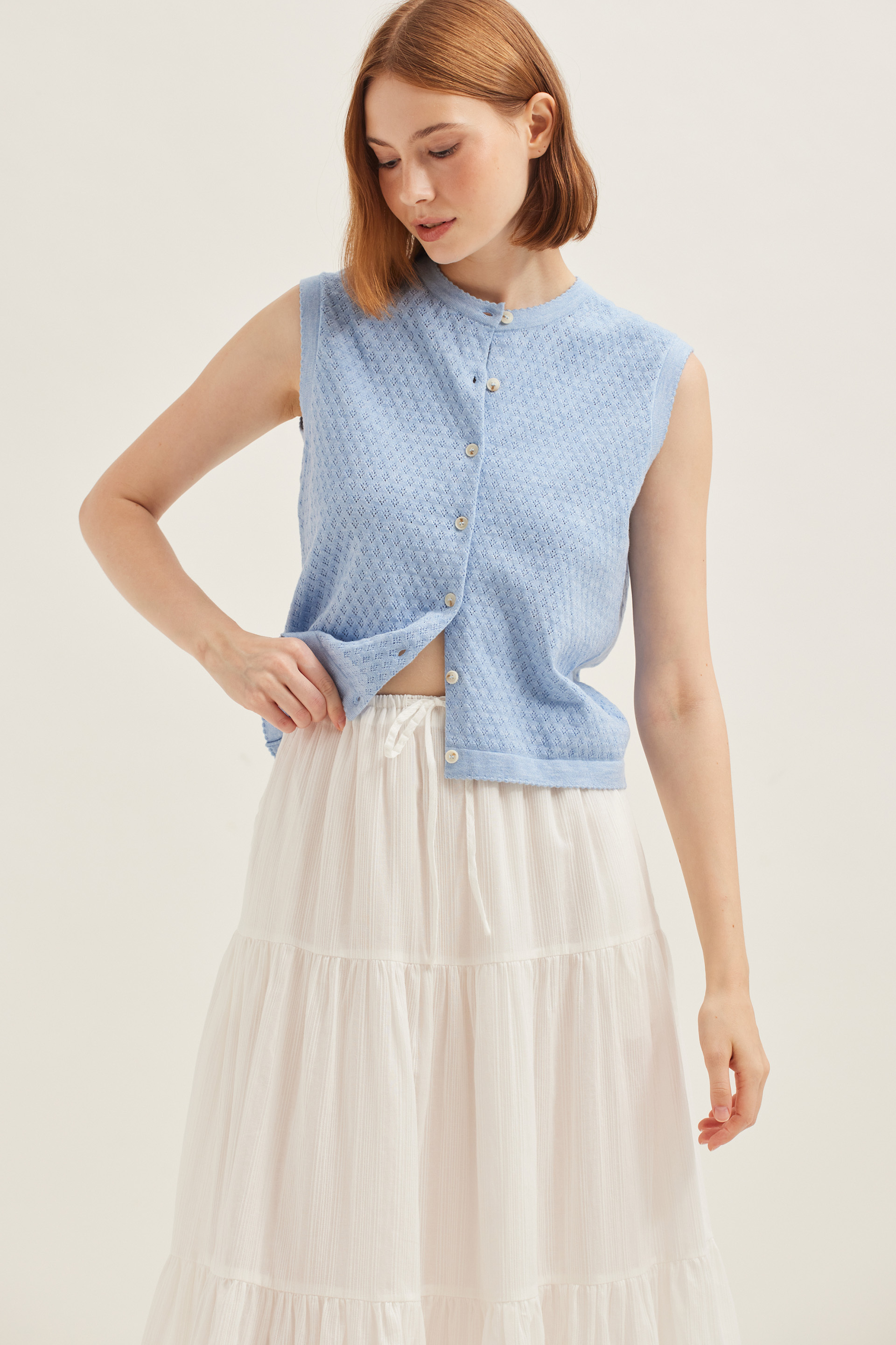 Textured Cotton Midi Skirt