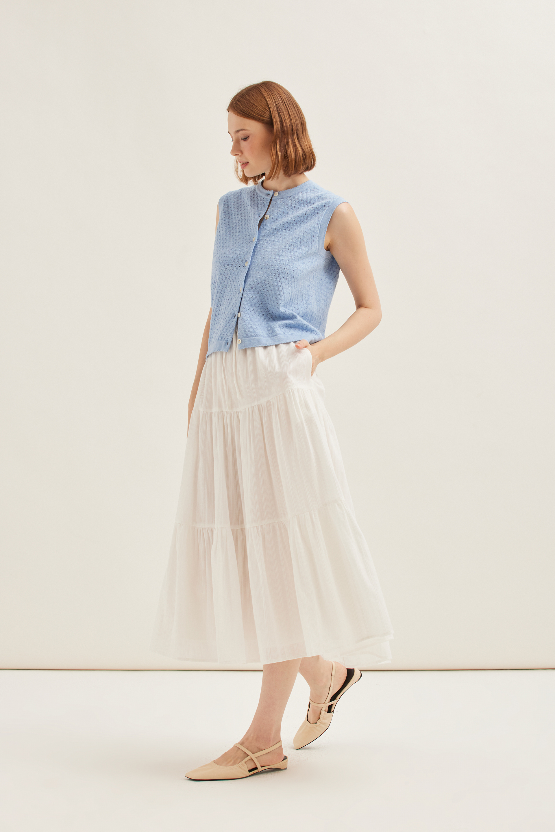 Textured Cotton Midi Skirt