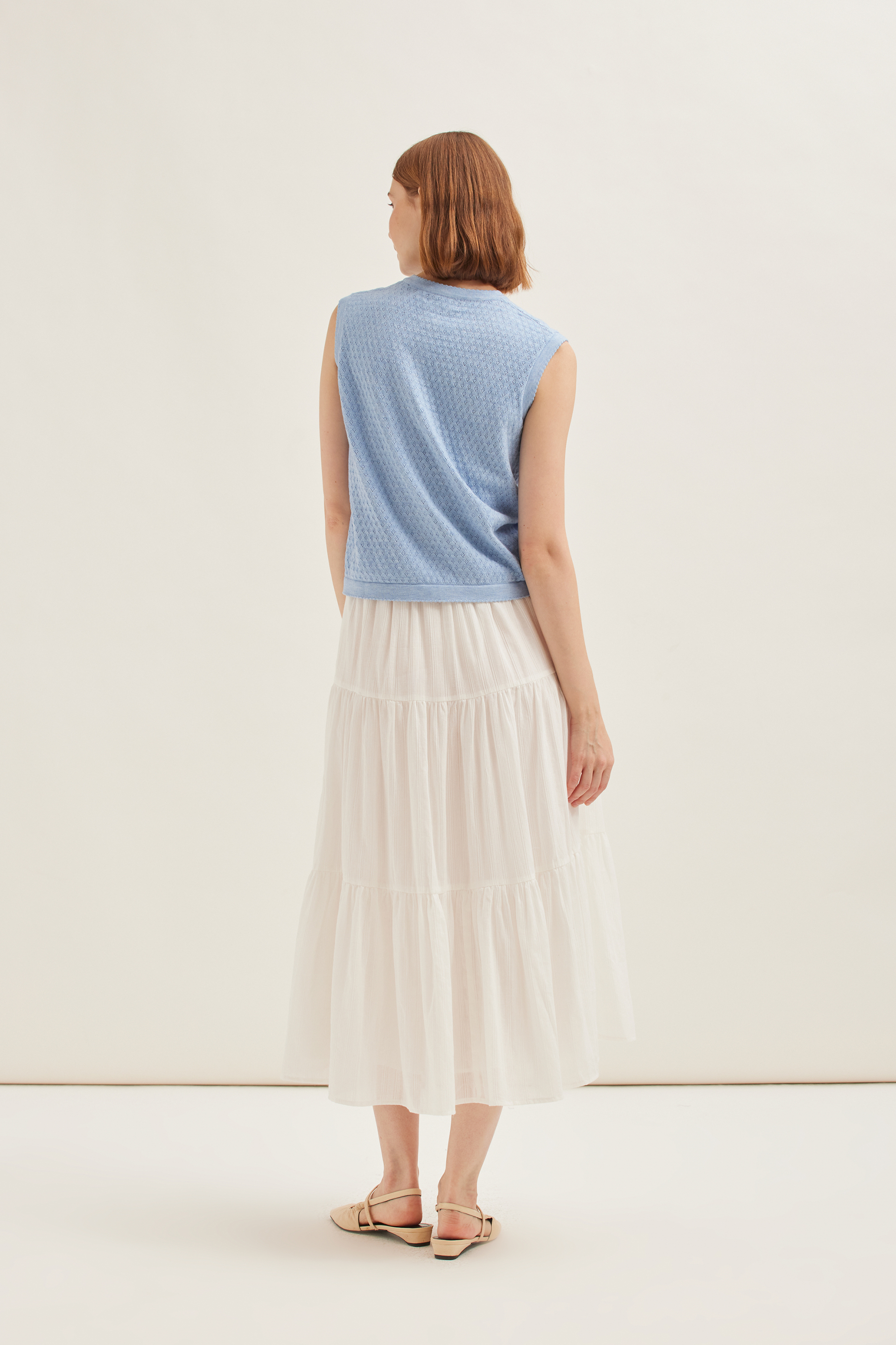 Textured Cotton Midi Skirt