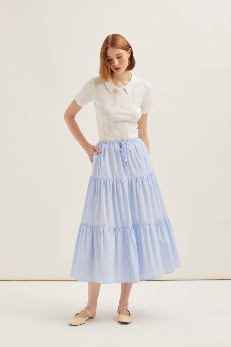 Striped Cotton Midi Skirt