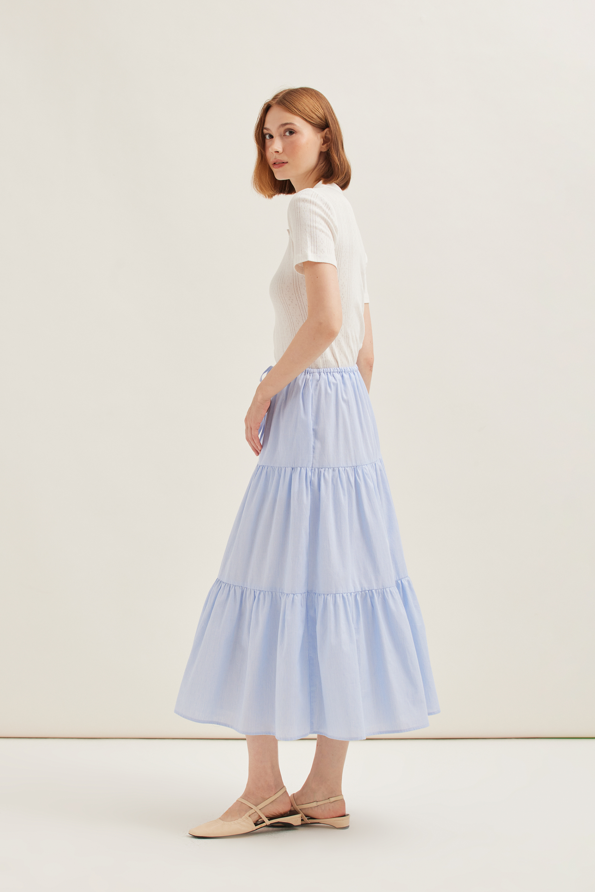 Striped Cotton Midi Skirt