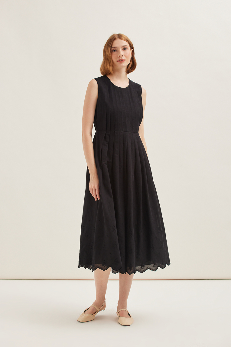 Cotton Pleated Midi Dress