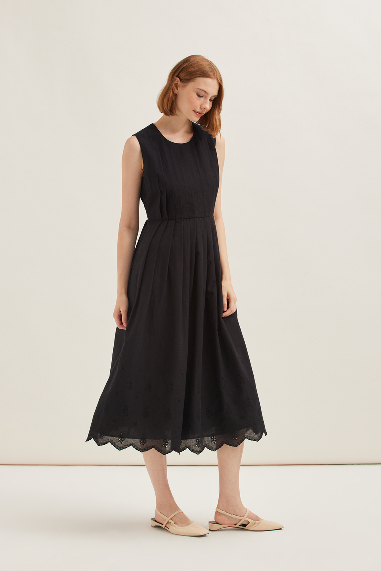 Cotton Pleated Midi Dress