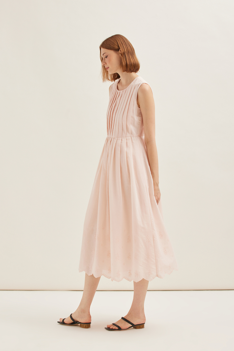 Cotton Pleated Midi Dress