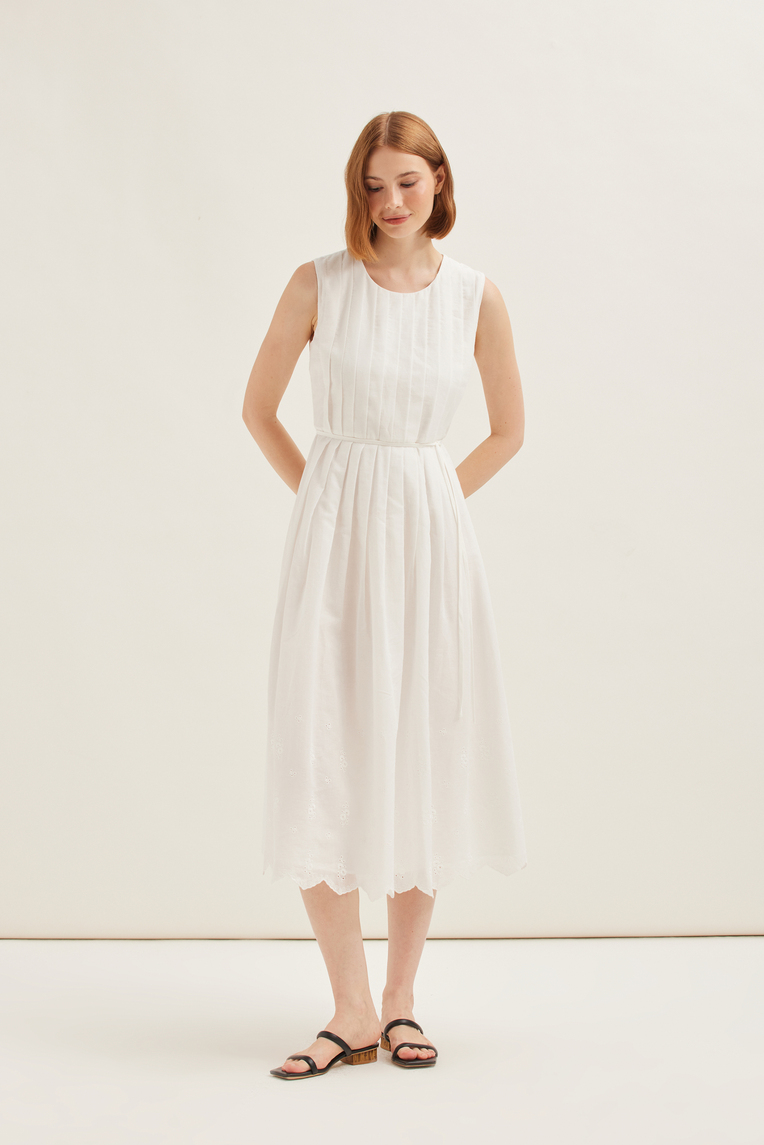 Cotton Pleated Midi Dress