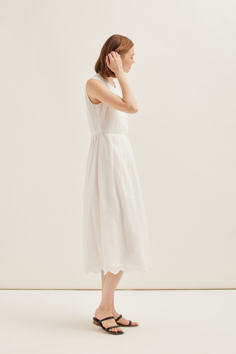 Cotton Pleated Midi Dress