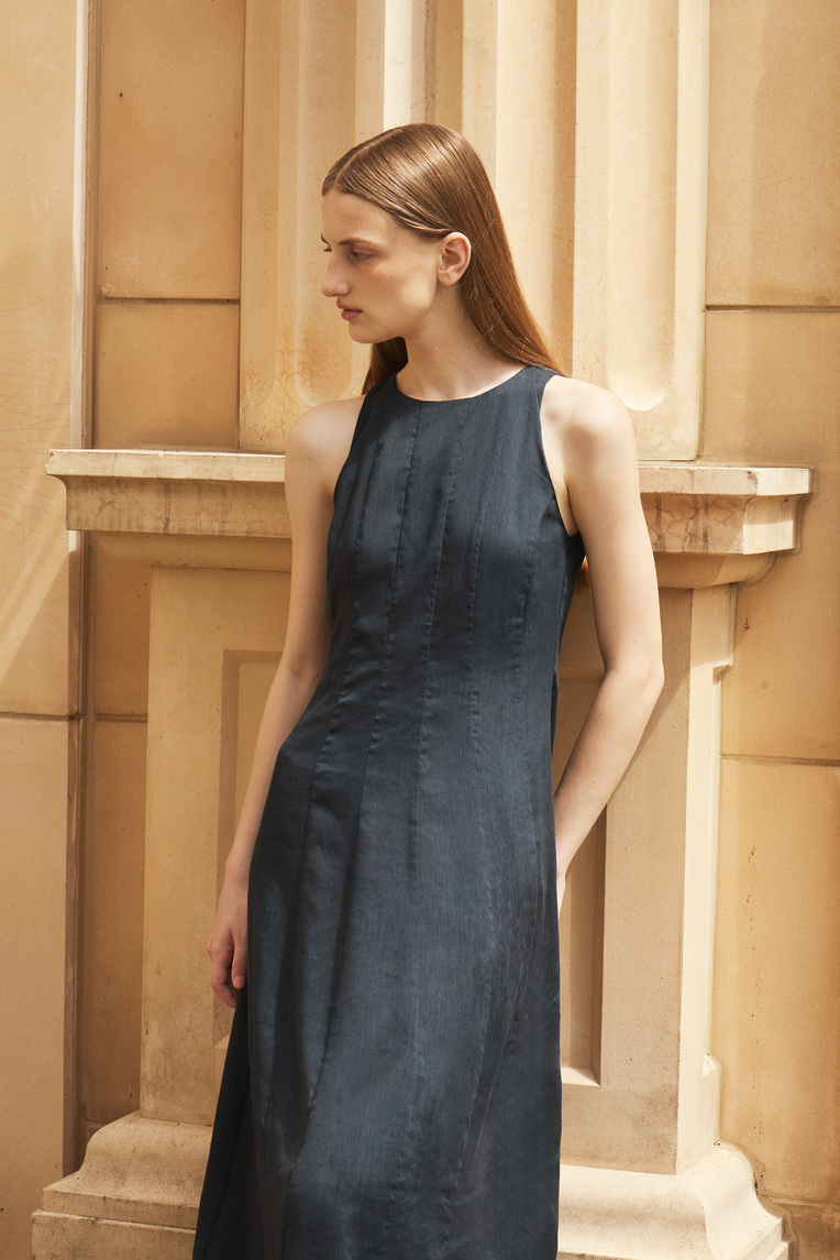 Rayon Pleated Halter Dress