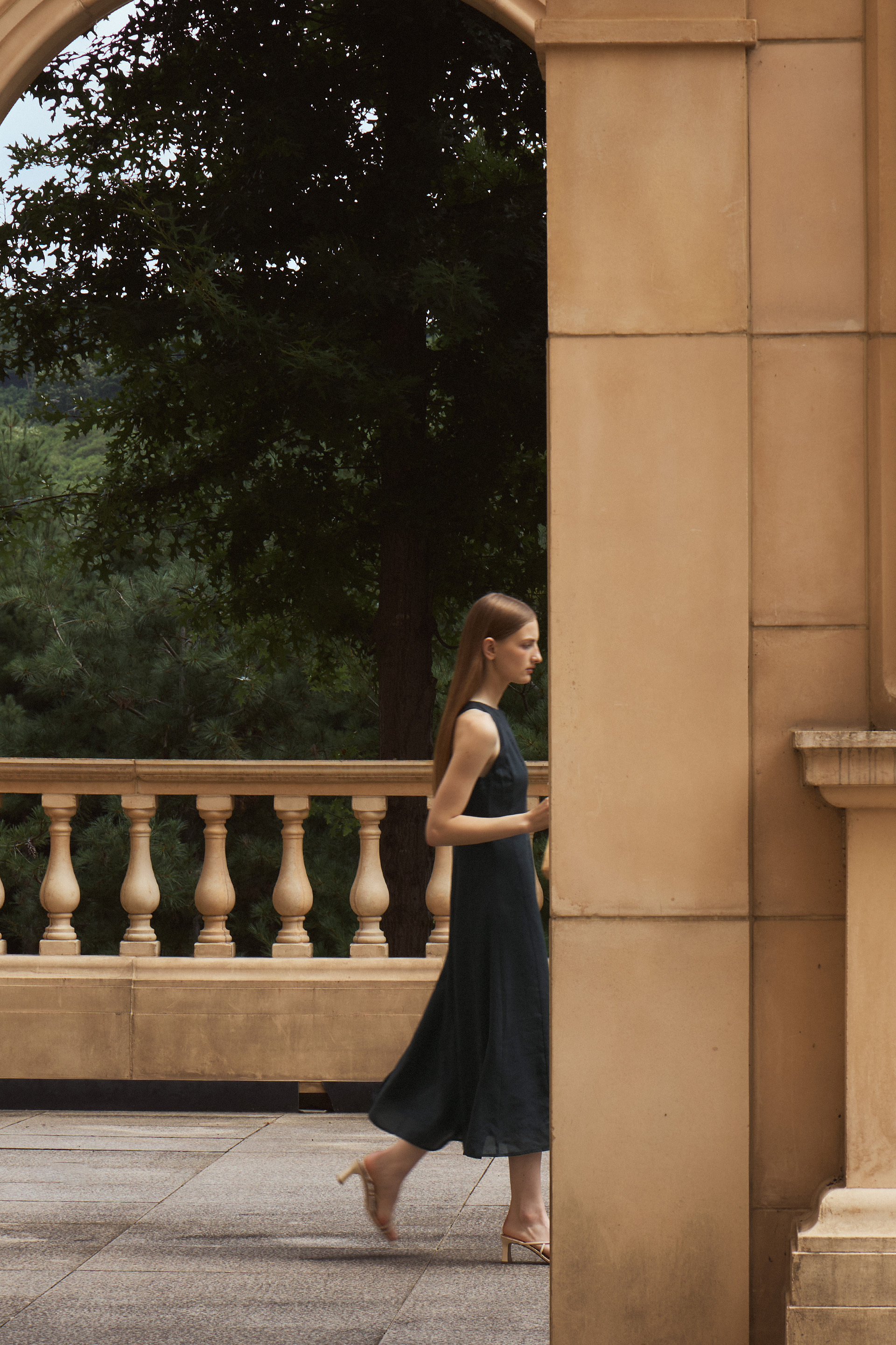 Rayon Pleated Halter Dress