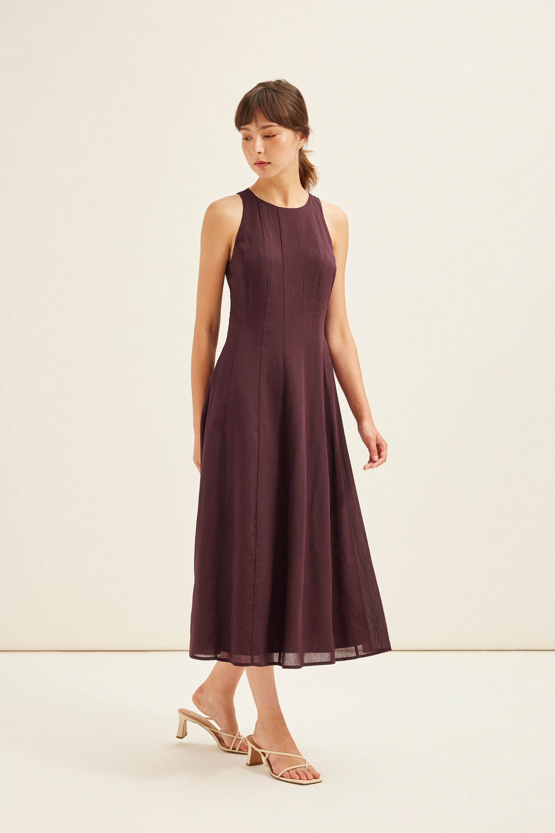 Rayon Pleated Halter Dress