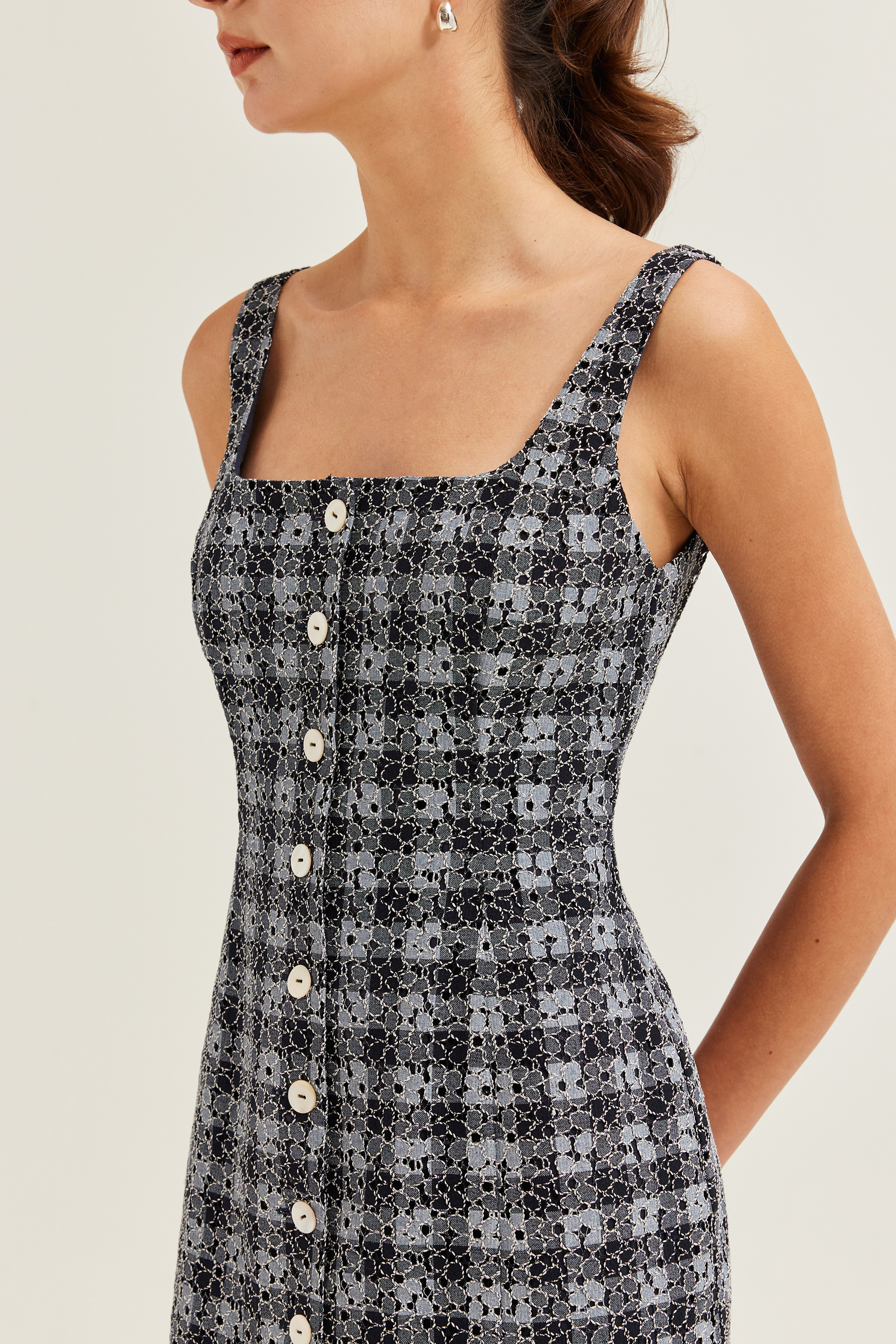 Lace Button-Down Vest Dress