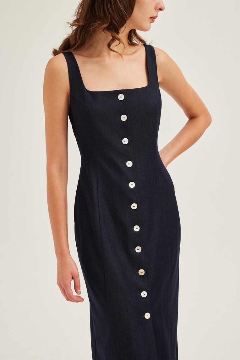 Chambray Button-Down Vest Dress