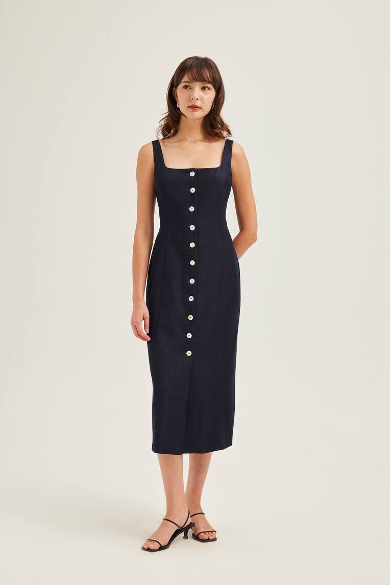 Chambray Button-Down Vest Dress