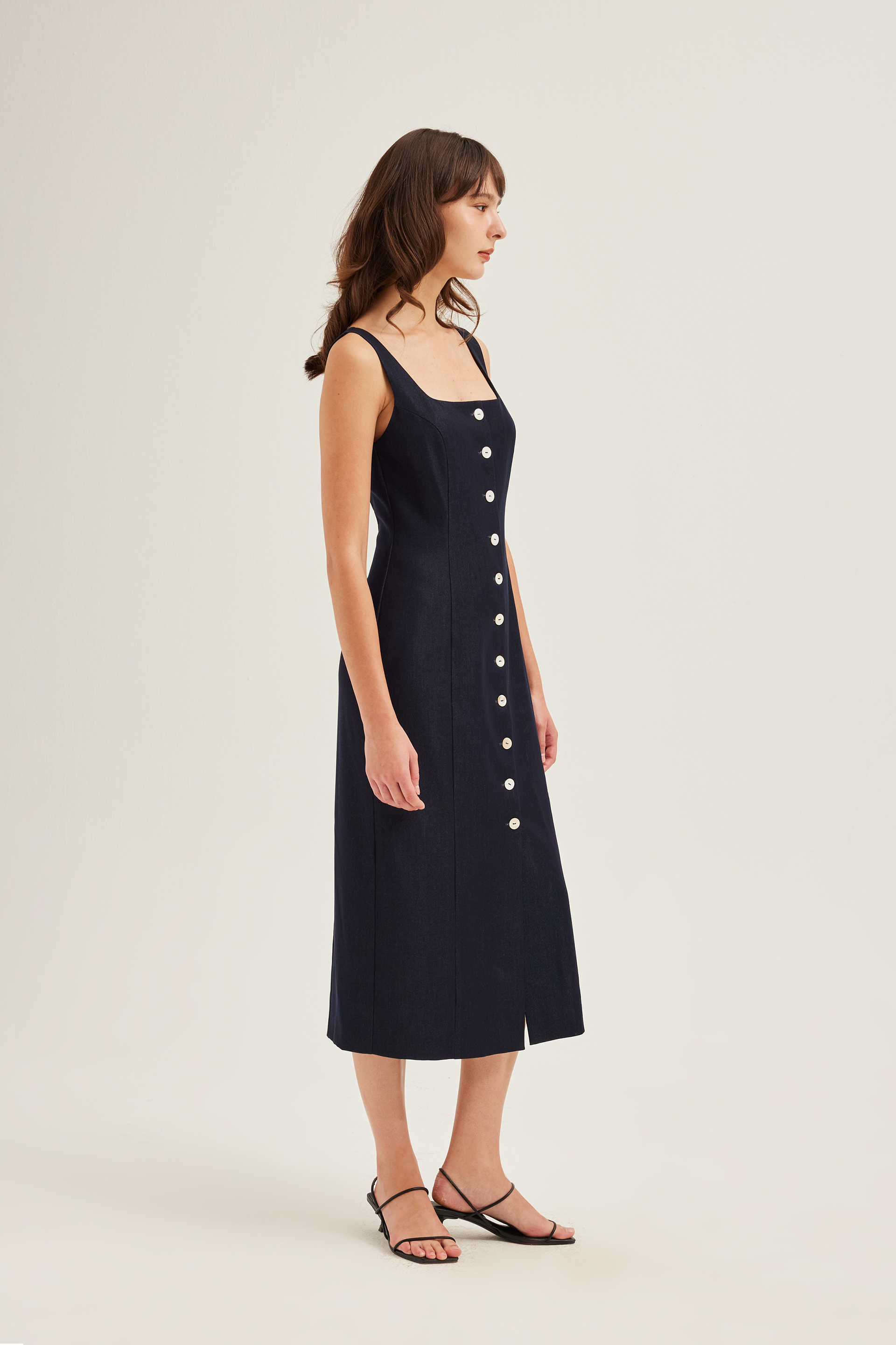 Chambray Button-Down Vest Dress