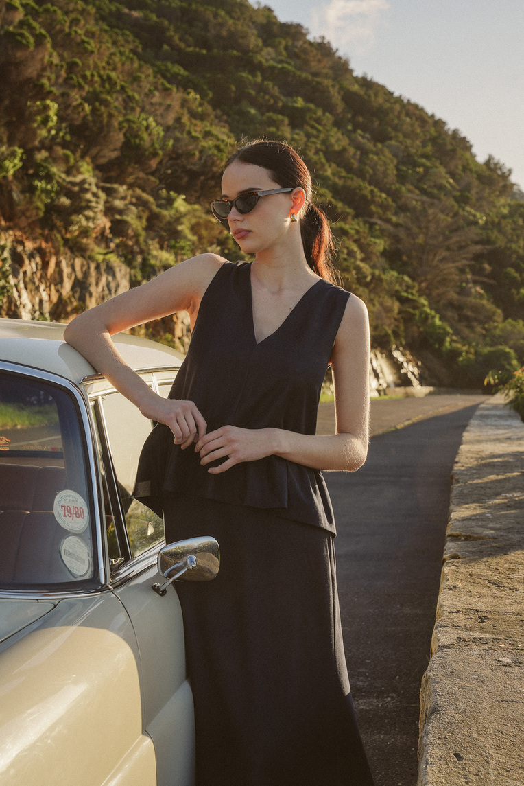 Chambray Two-Way Peplum Top