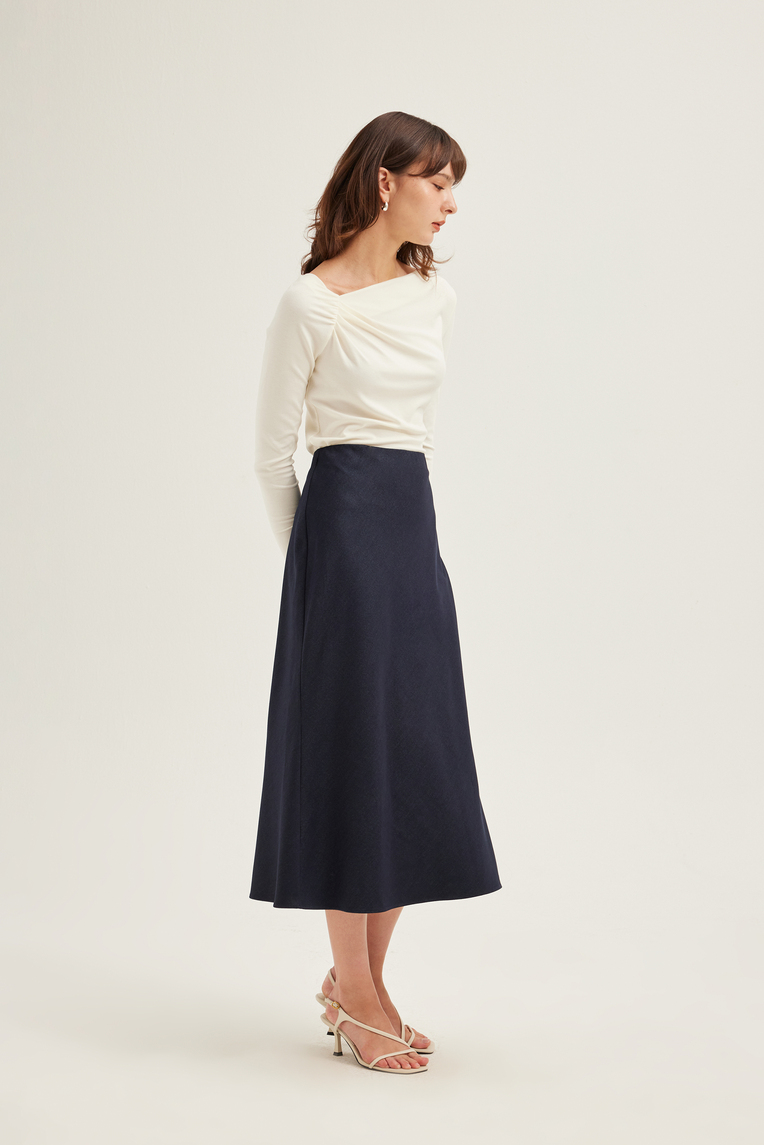 Chambray Bias-Cut Slip Skirt