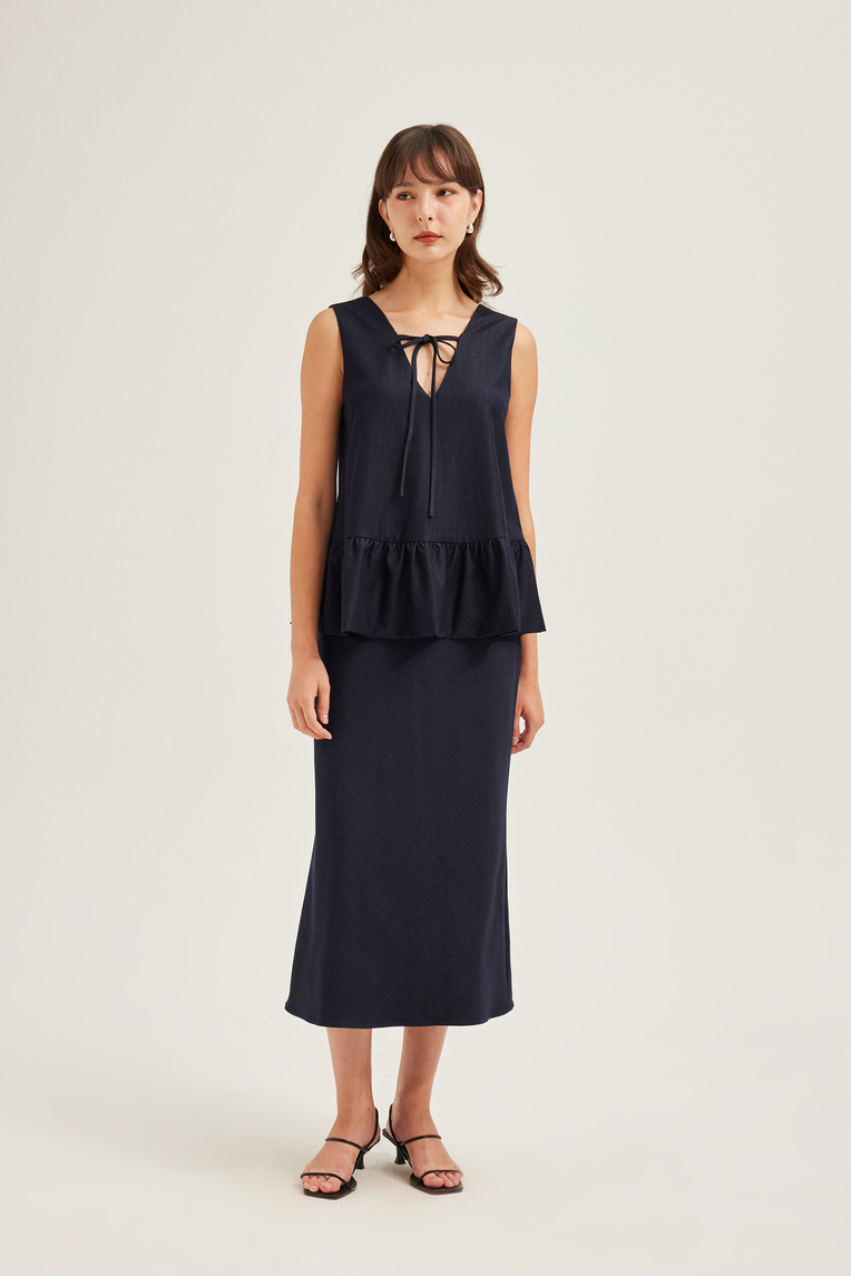 Chambray Bias-Cut Slip Skirt