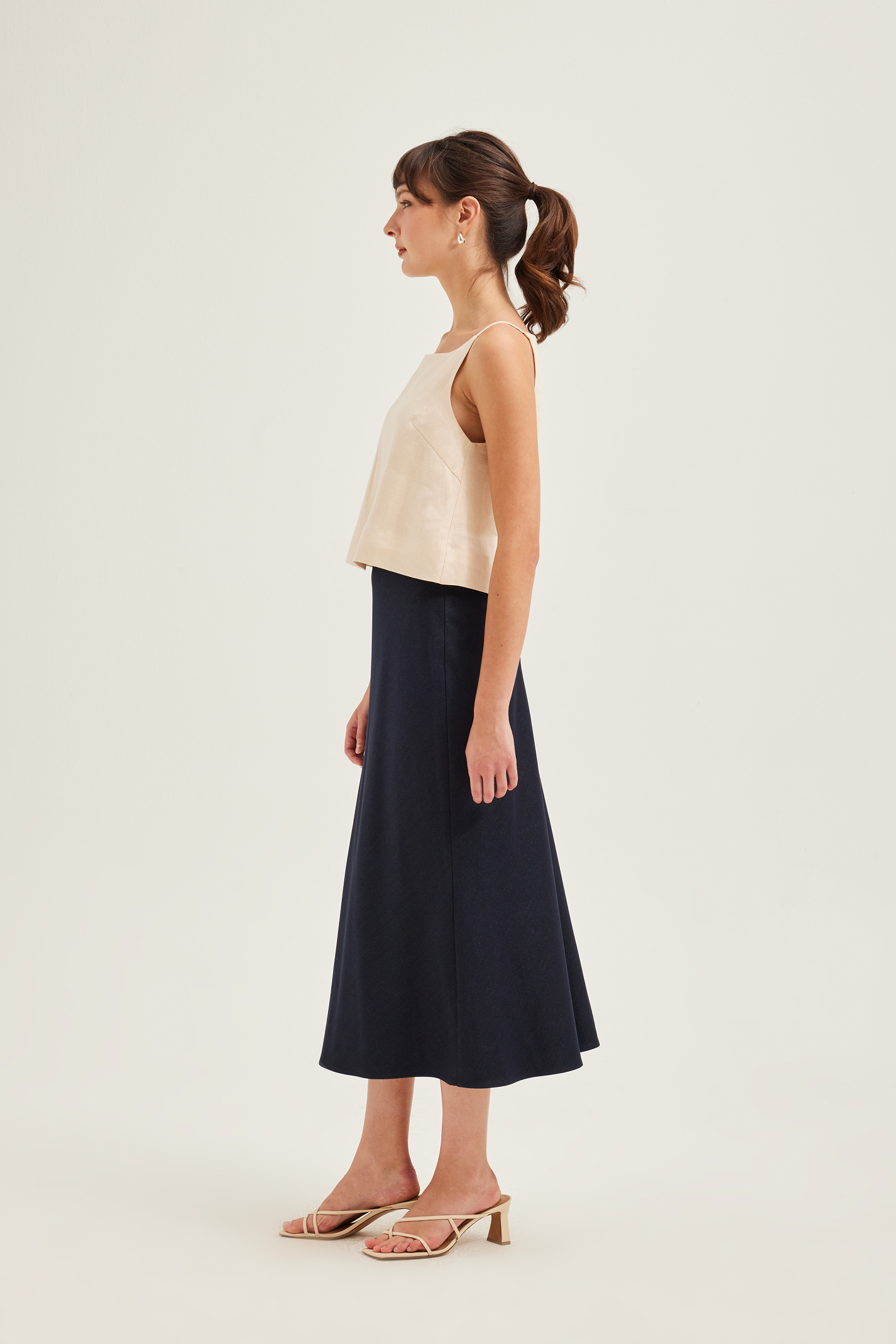 Chambray Bias-Cut Slip Skirt