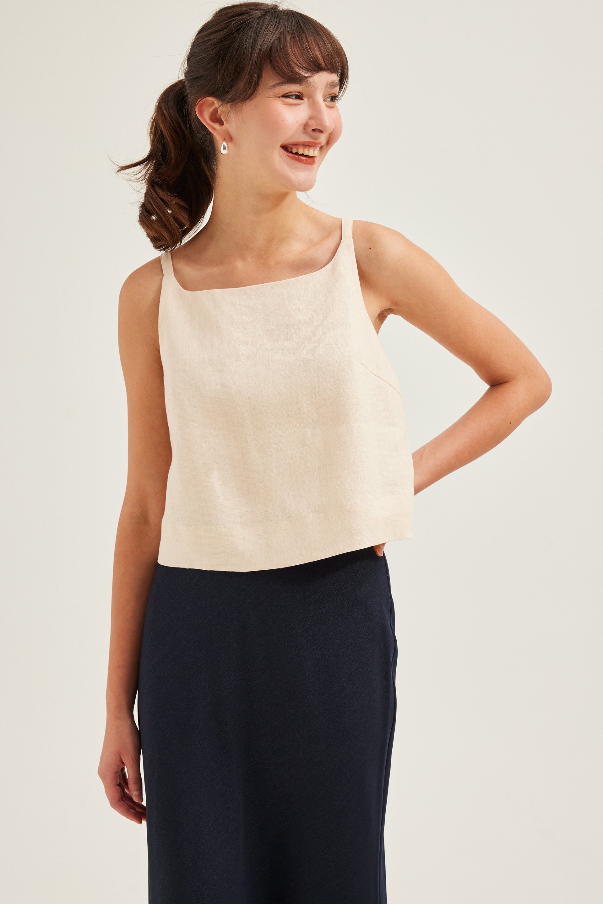 Linen Wide-Neck Top 