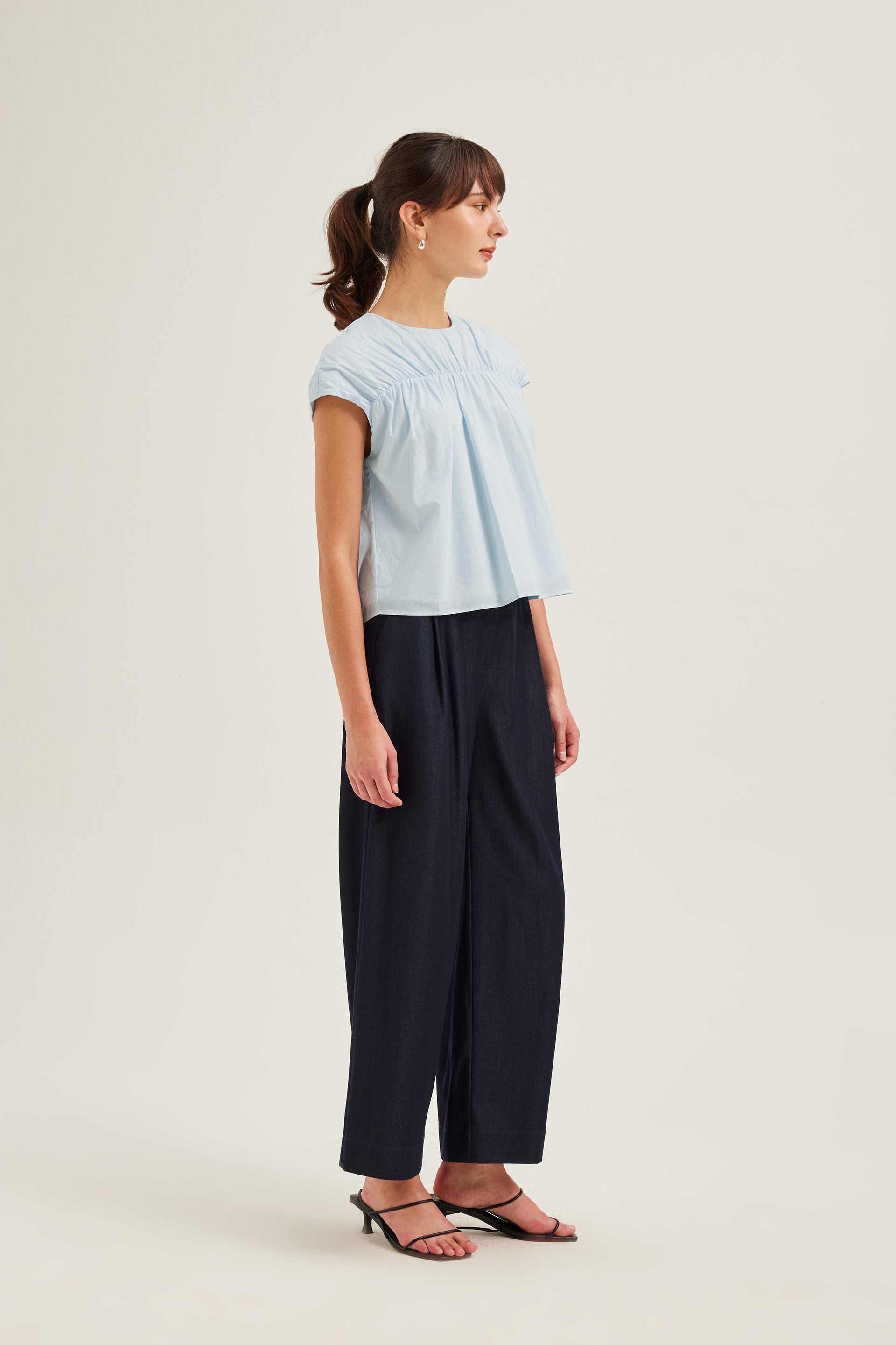 Gathered Cap-Sleeve Blouse