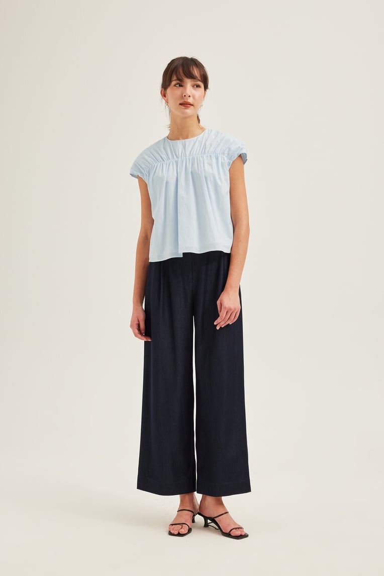 Gathered Cap-Sleeve Blouse
