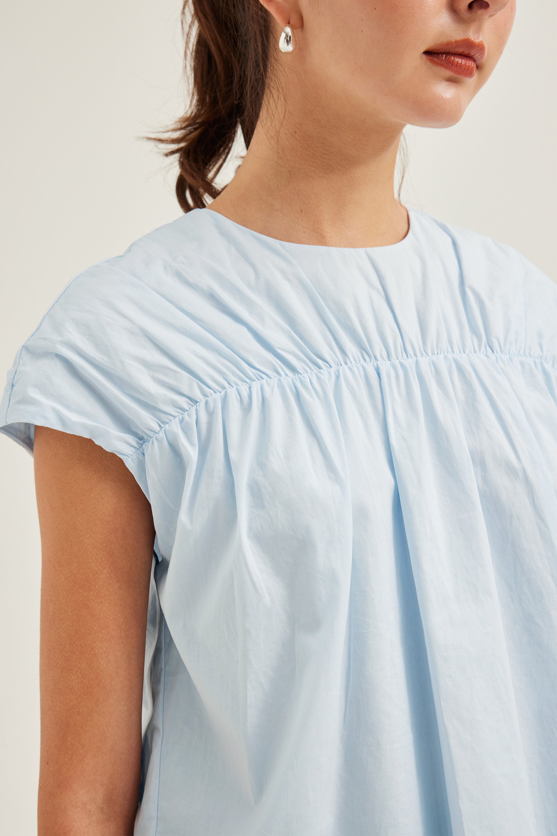 Gathered Cap-Sleeve Blouse