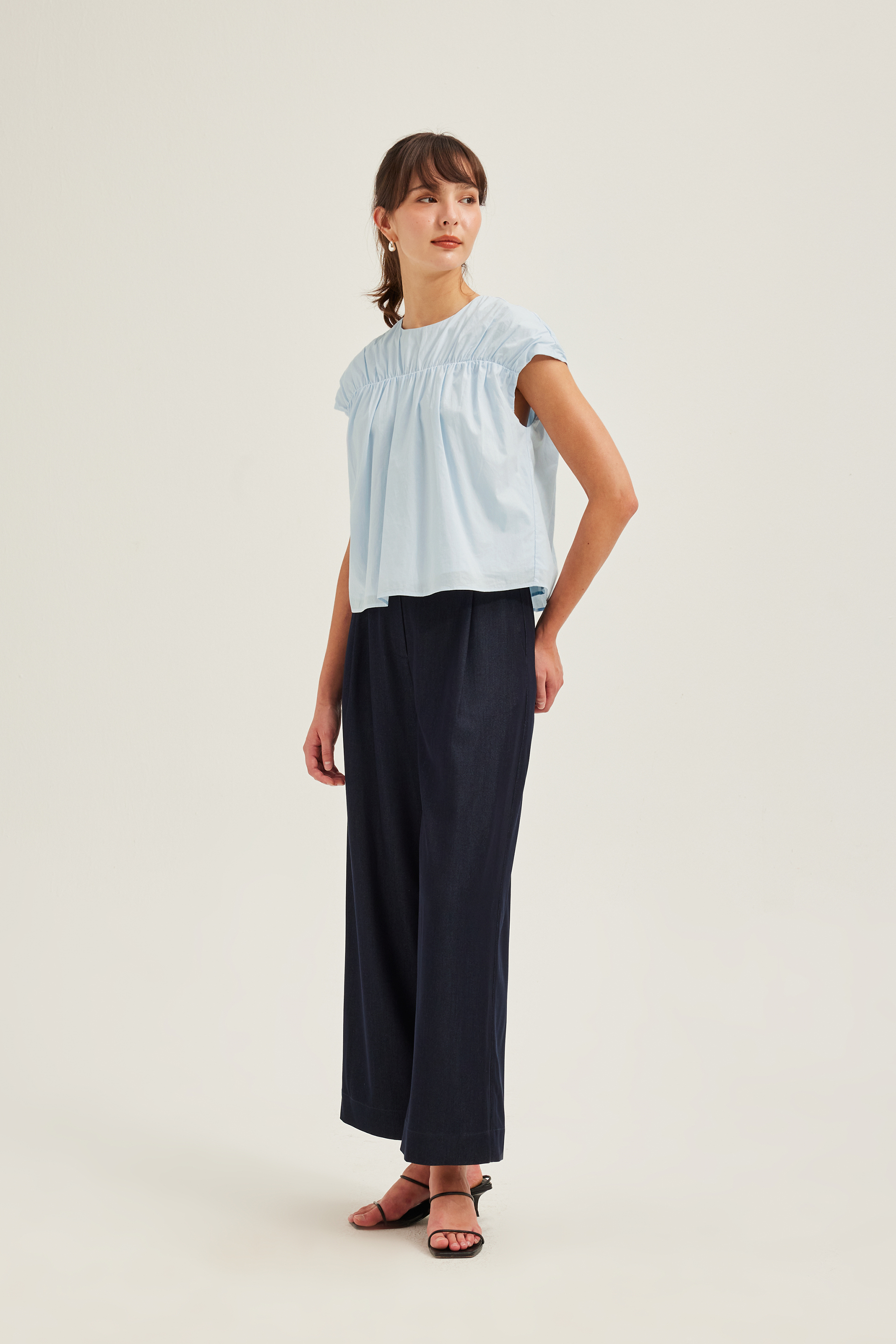 Gathered Cap-Sleeve Blouse