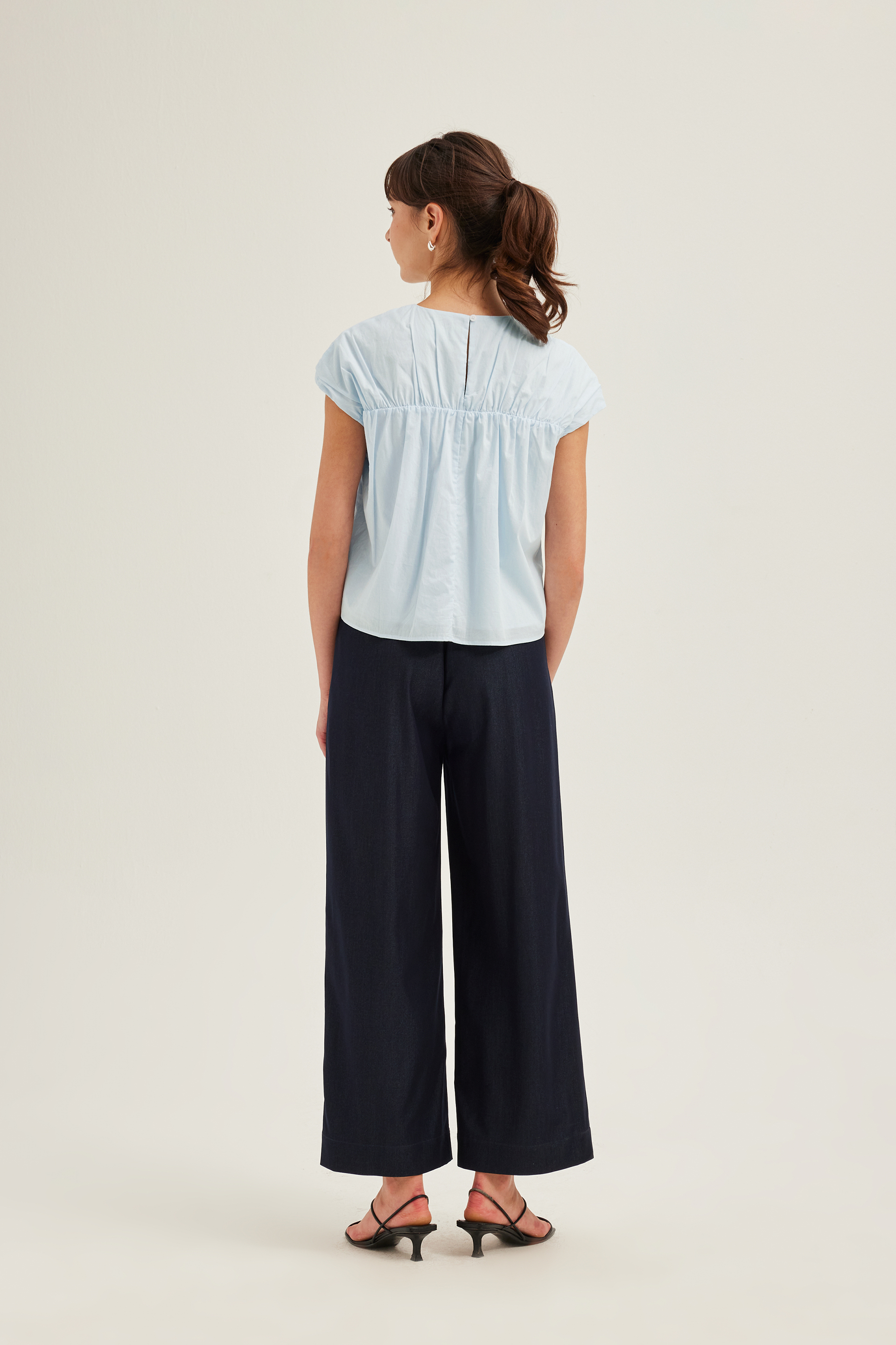 Gathered Cap-Sleeve Blouse