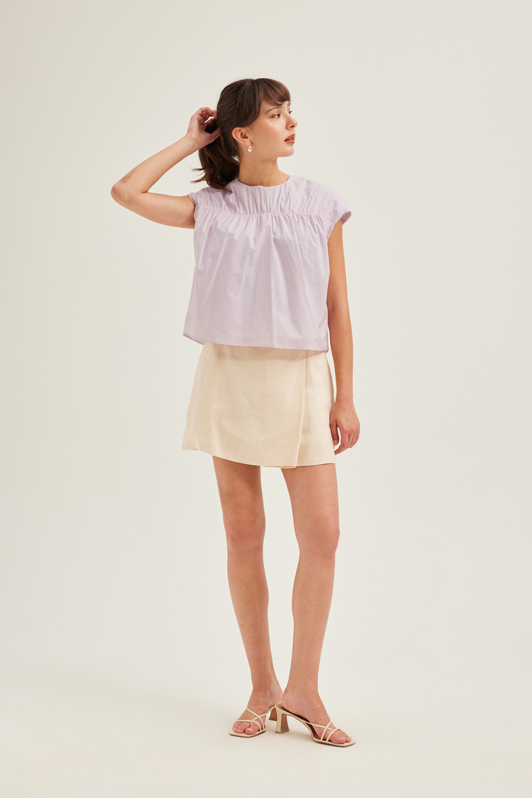 Gathered Cap-Sleeve Blouse