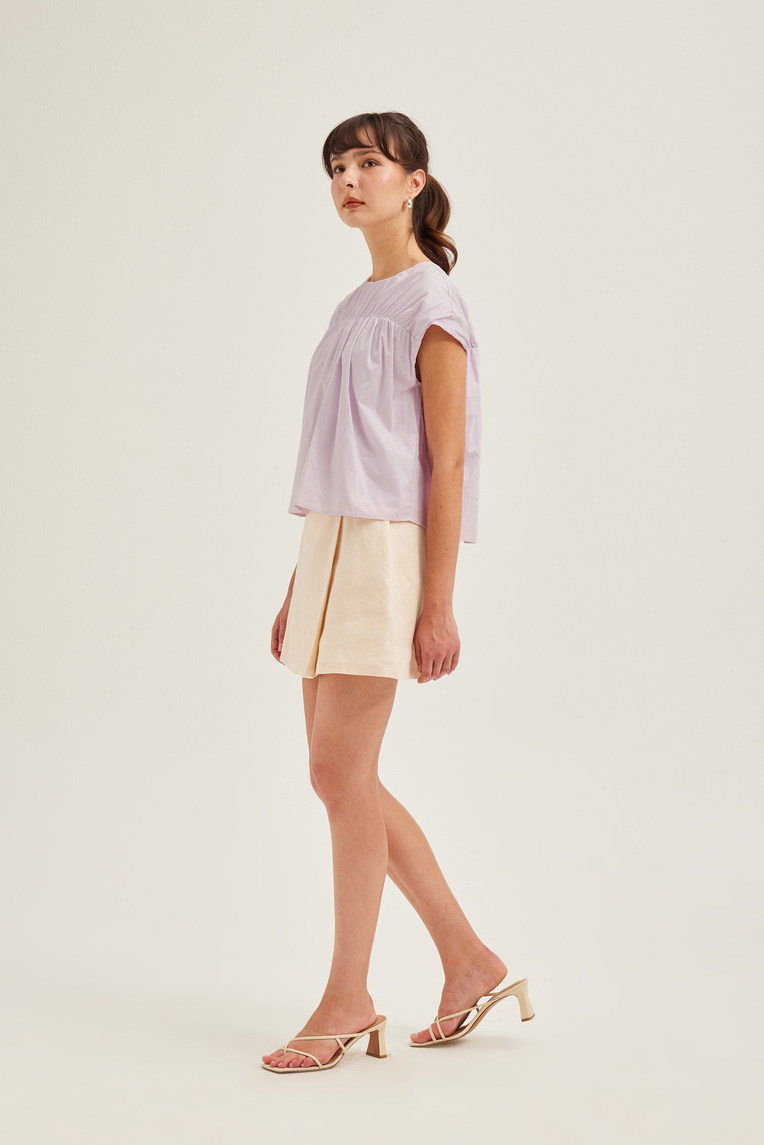 Gathered Cap-Sleeve Blouse