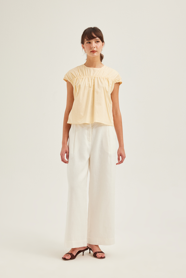 Gathered Cap-Sleeve Blouse