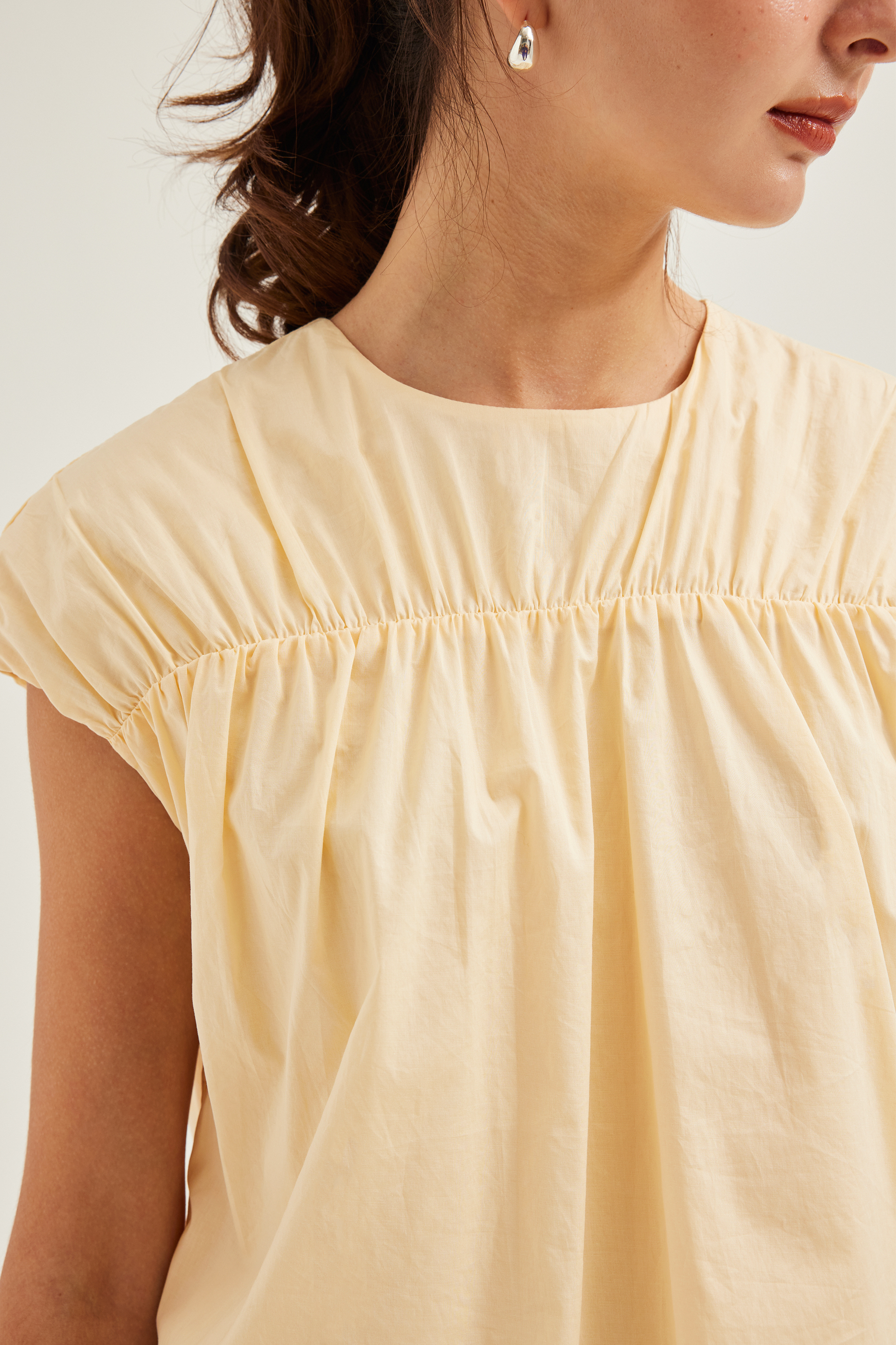 Gathered Cap-Sleeve Blouse