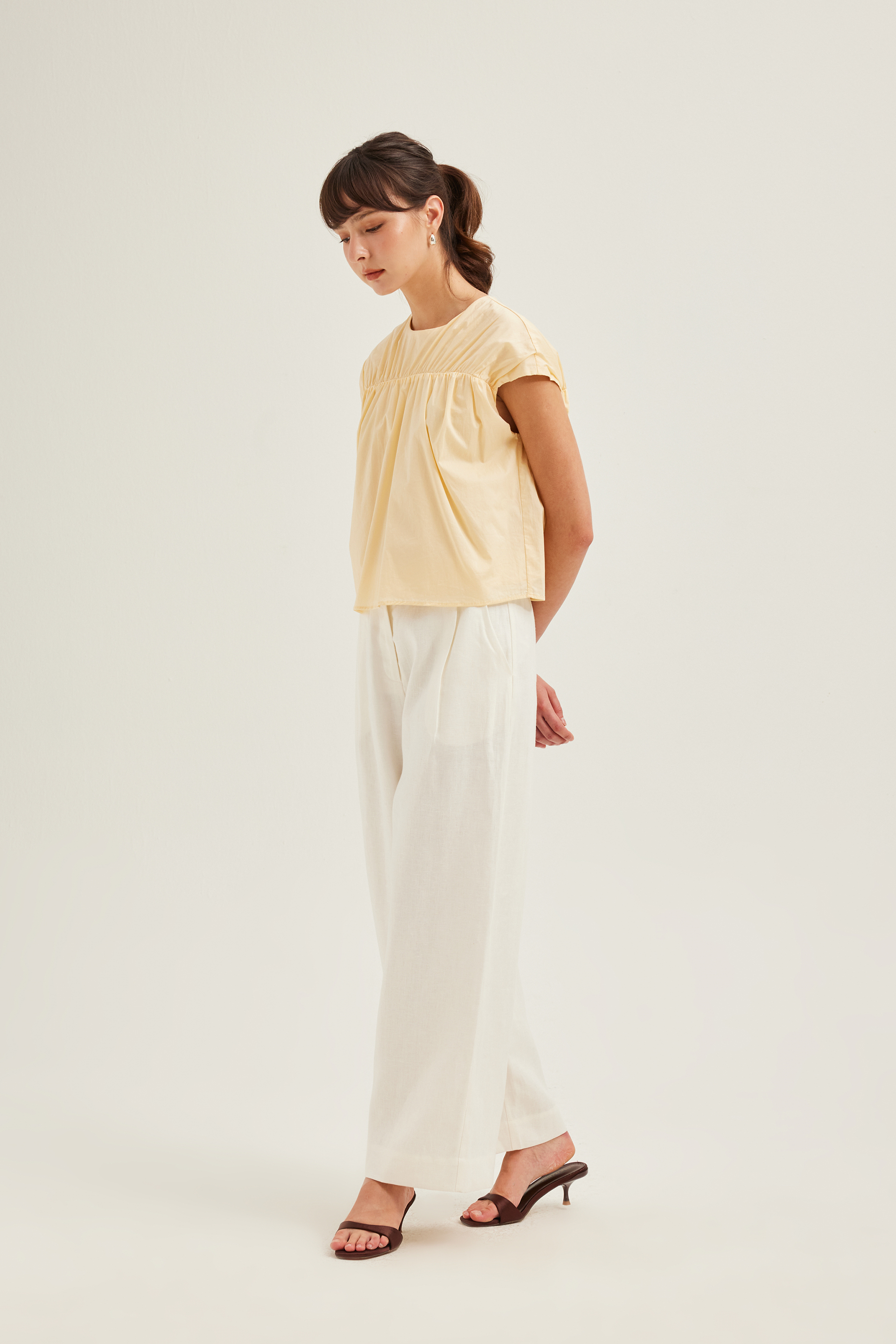 Gathered Cap-Sleeve Blouse