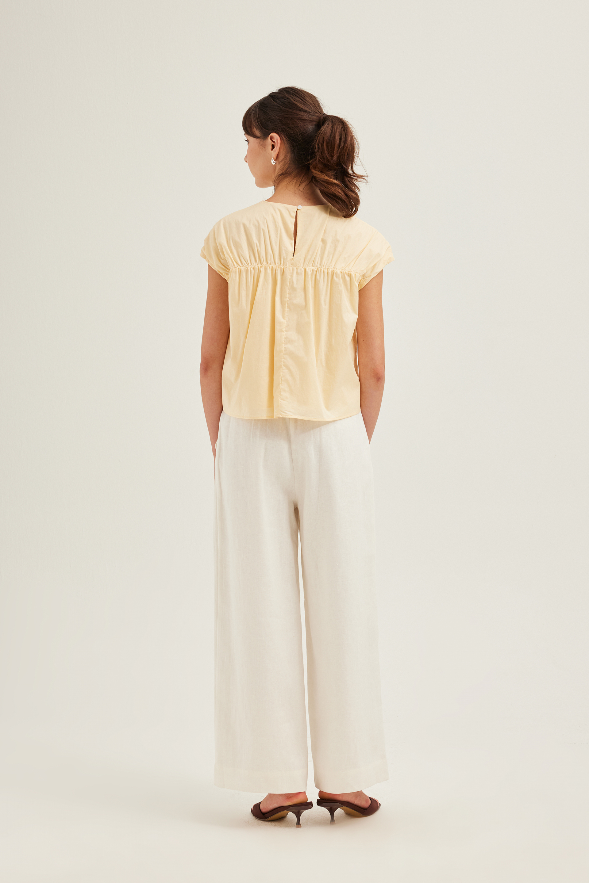 Gathered Cap-Sleeve Blouse