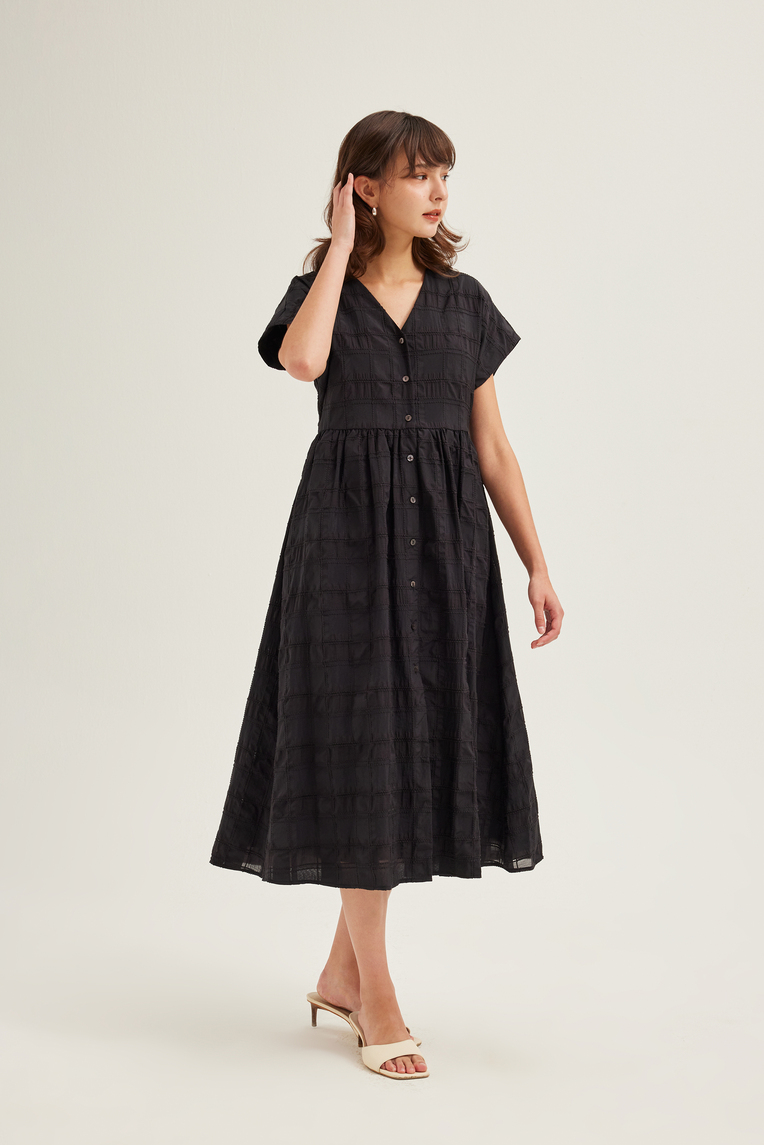 Textured Check Button-Down Dress