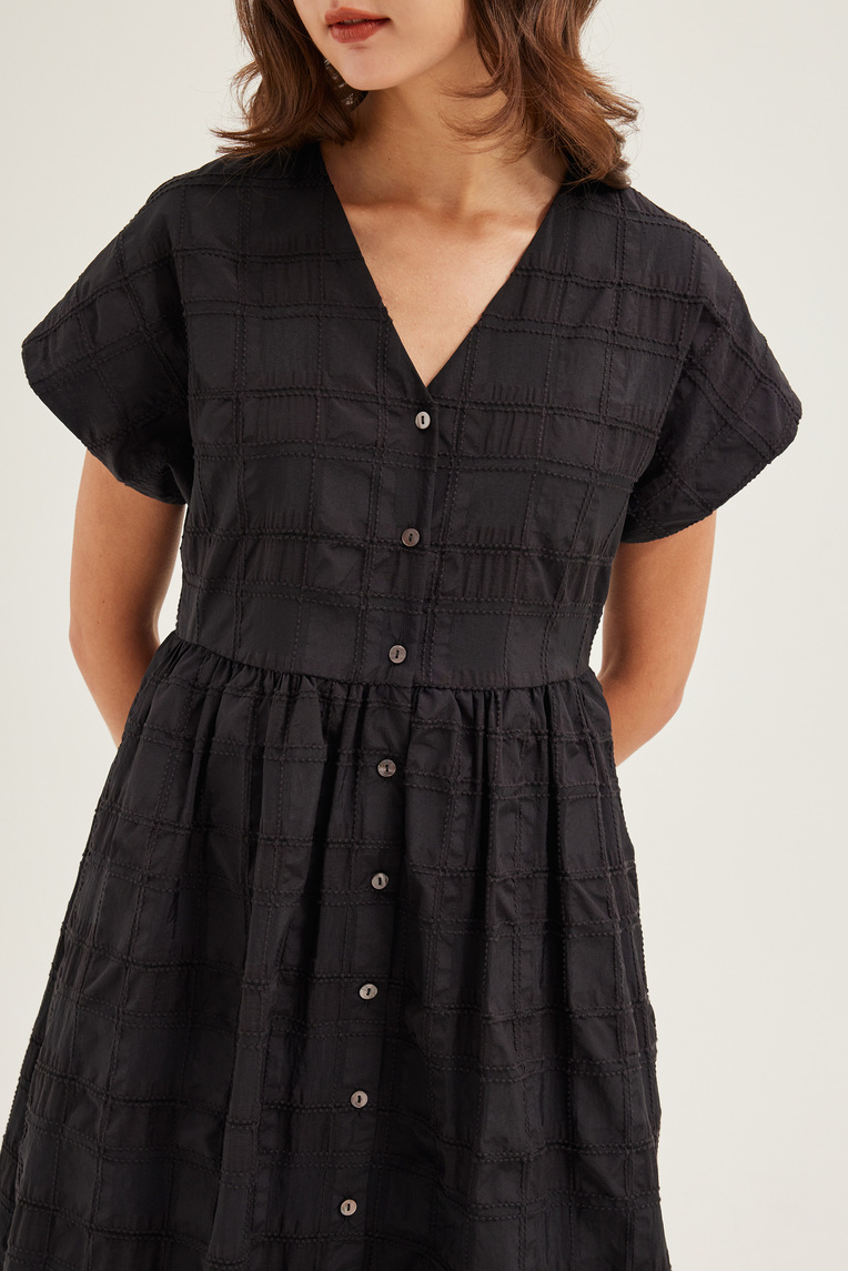 Textured Check Button-Down Dress