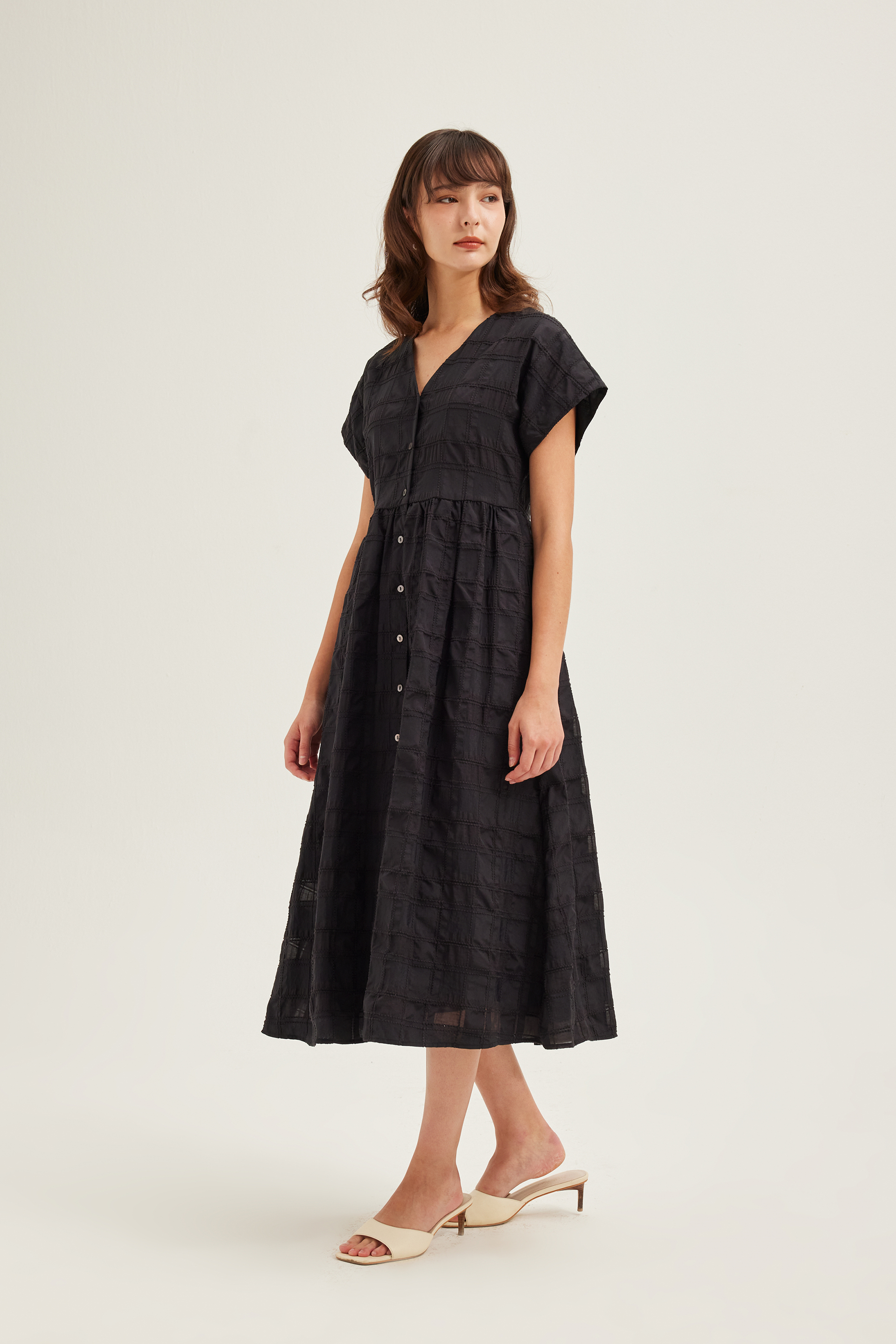 Textured Check Button-Down Dress