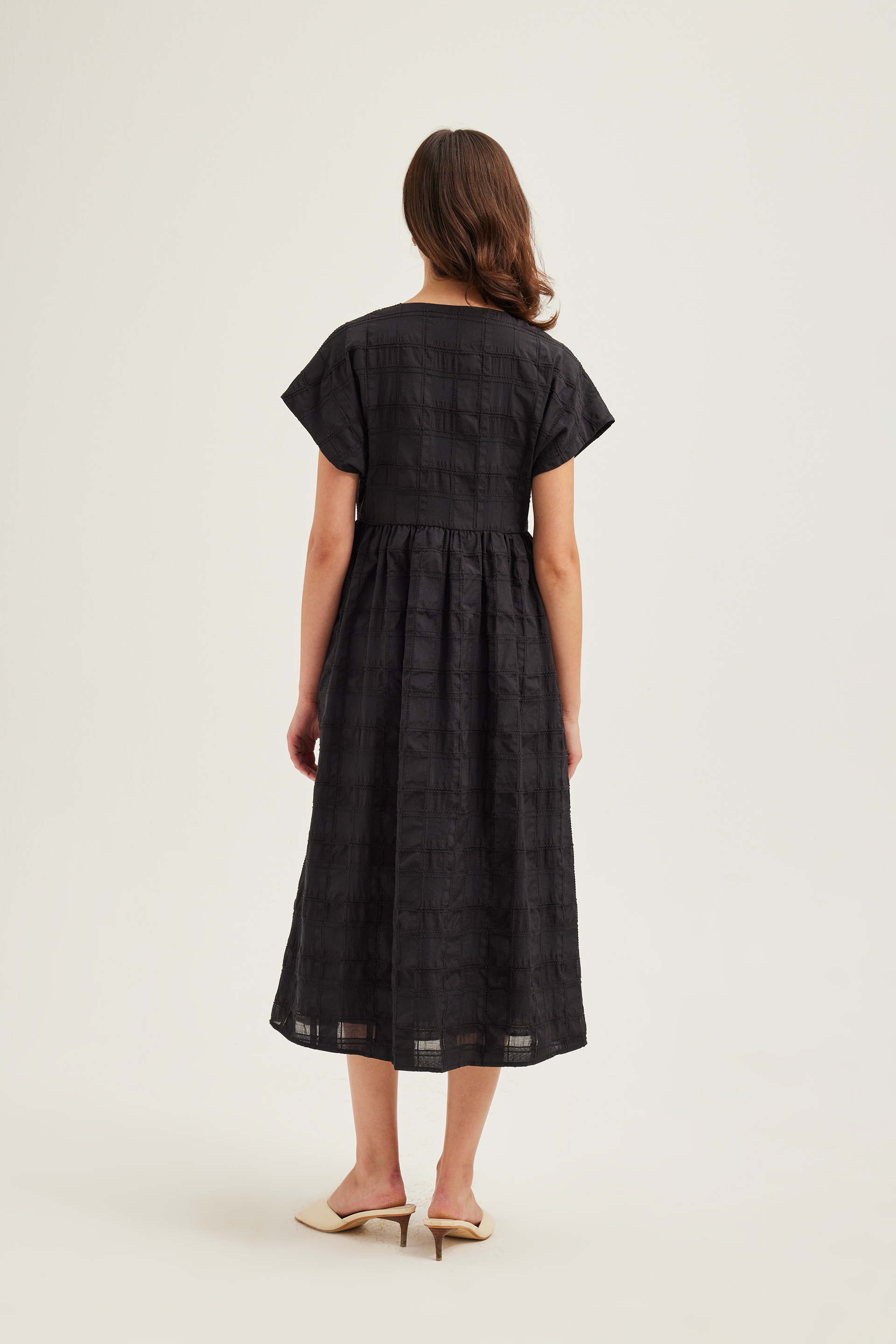 Textured Check Button-Down Dress
