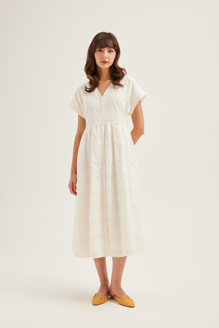 Textured Check Button-Down Dress