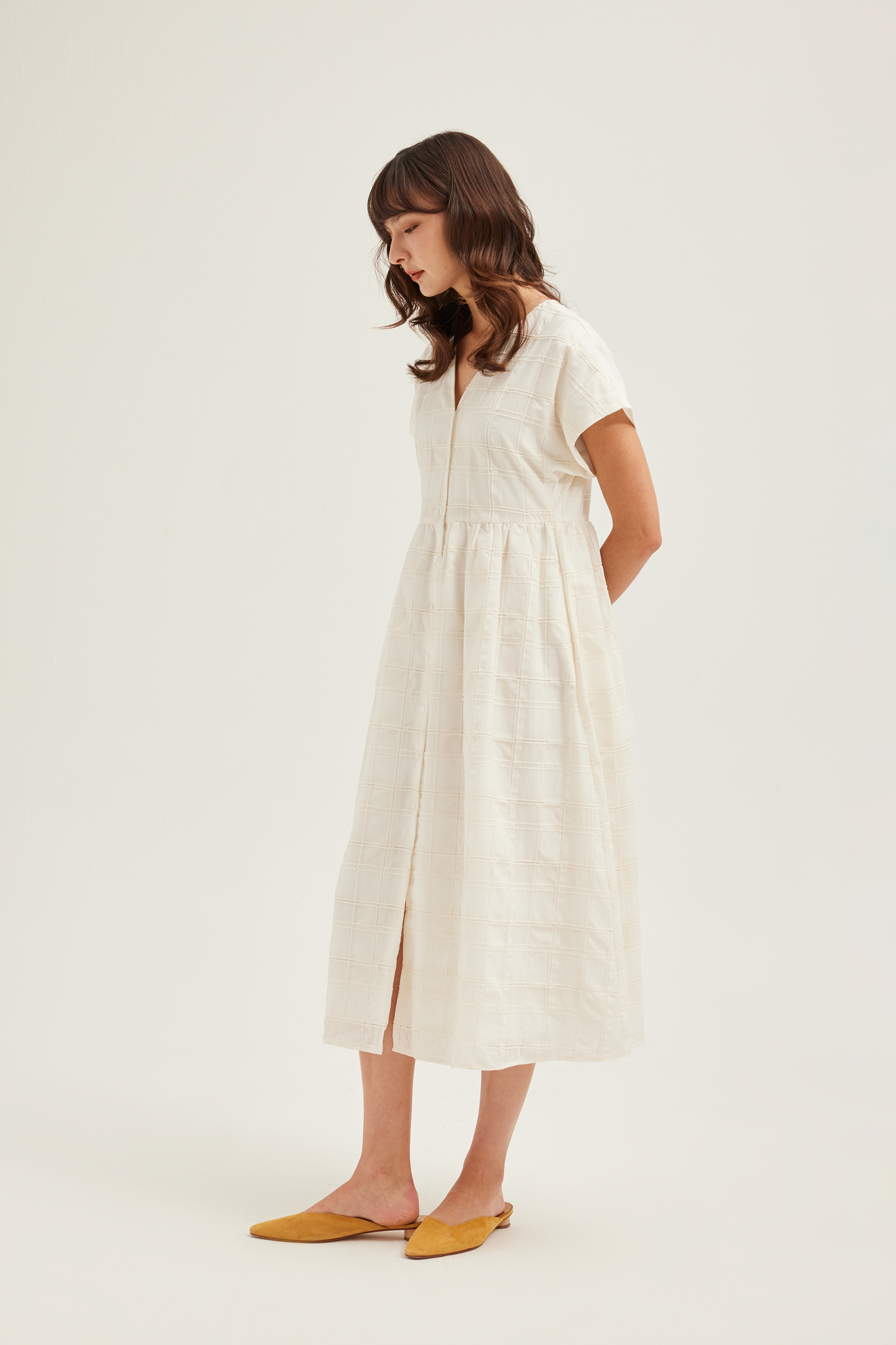 Textured Check Button-Down Dress