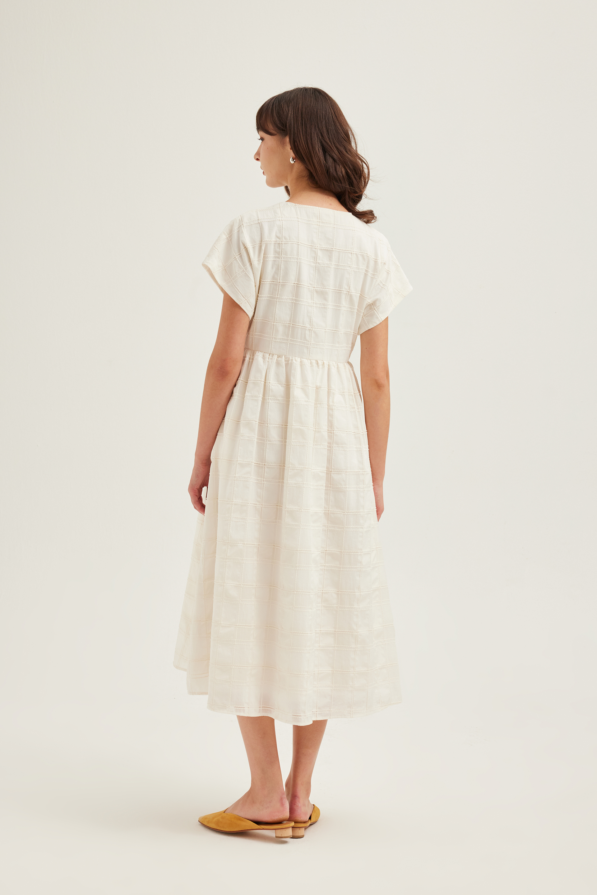 Textured Check Button-Down Dress