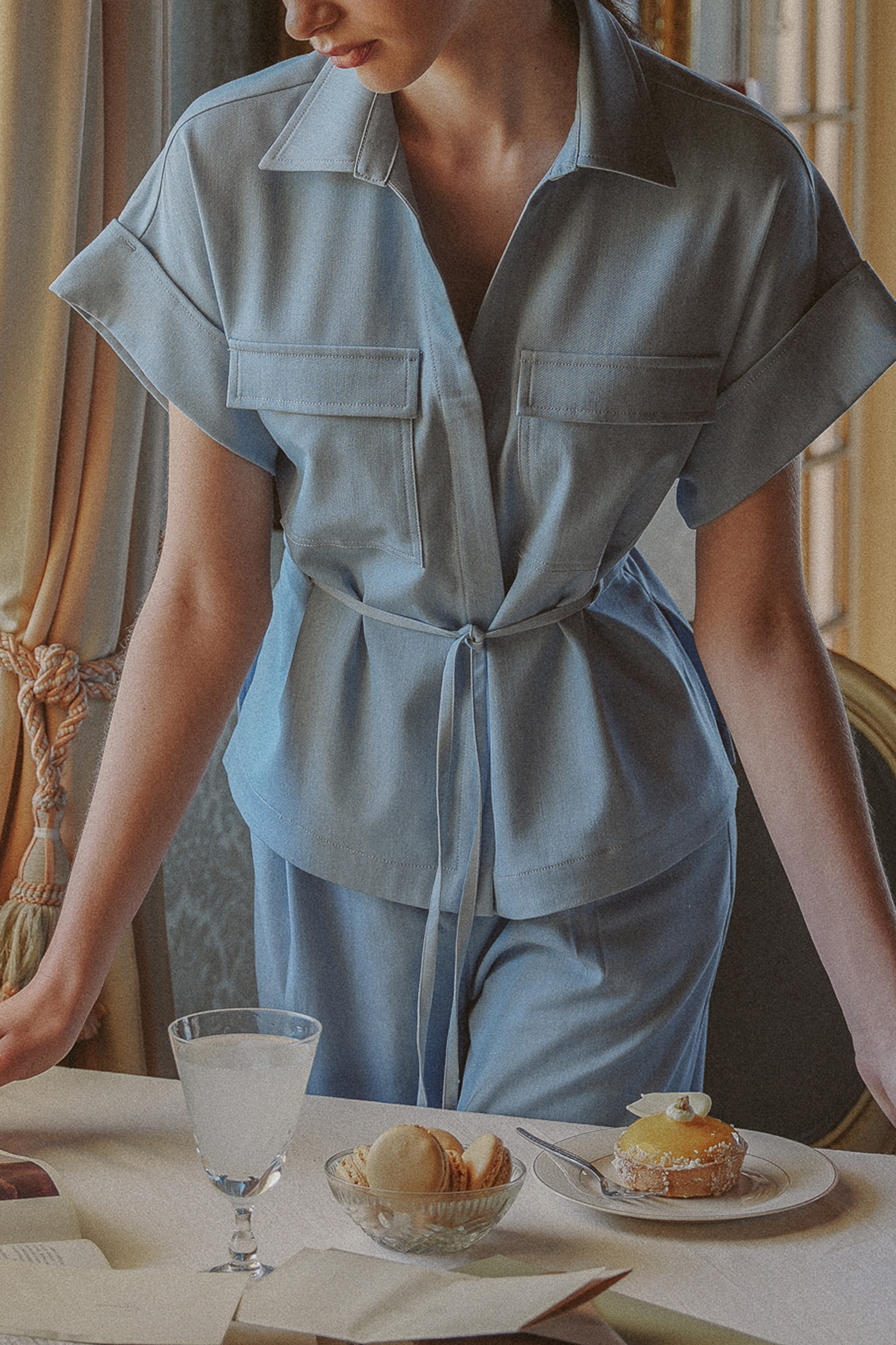 Relaxed Chambray Peplum Shirt