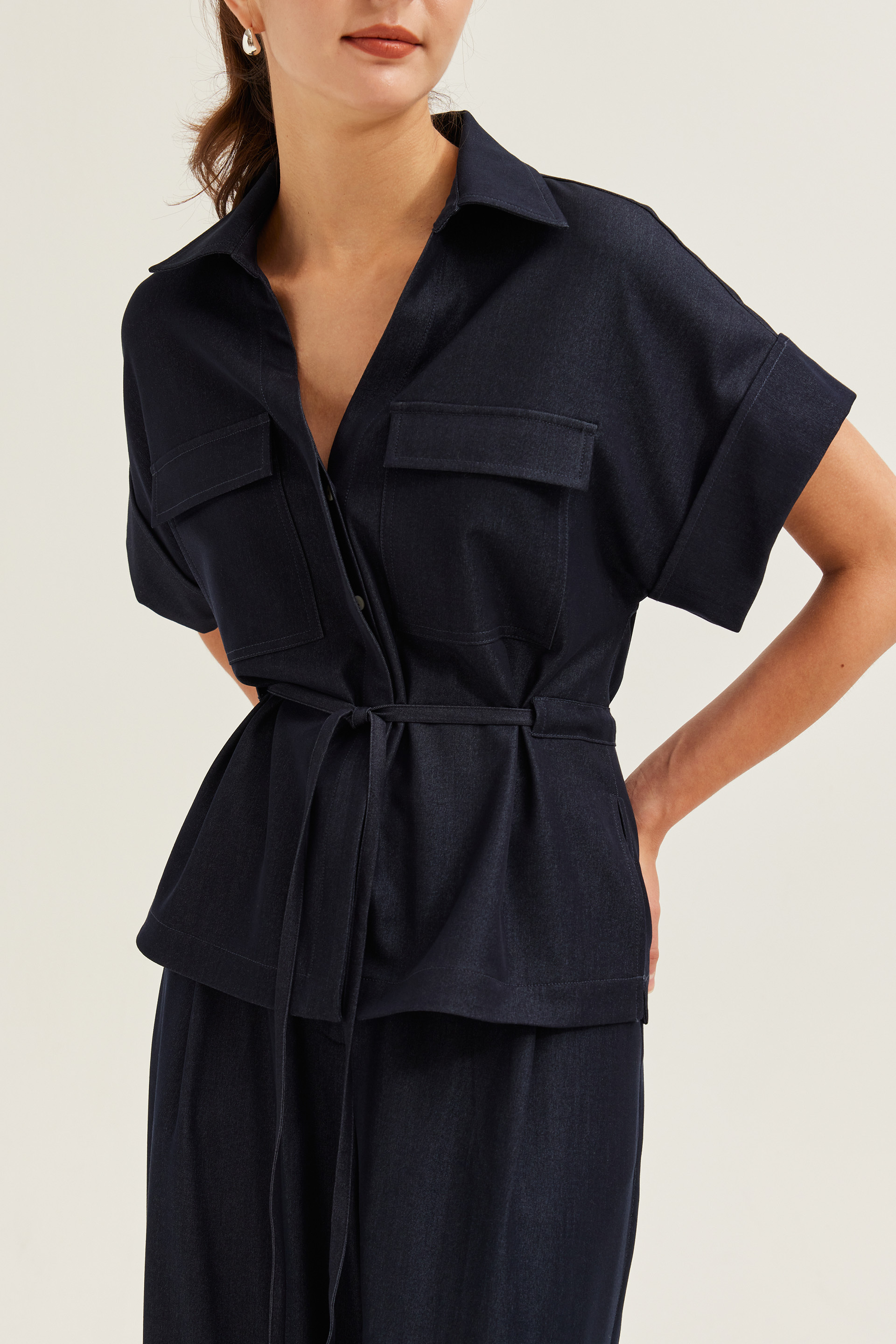 Relaxed Chambray Peplum Shirt