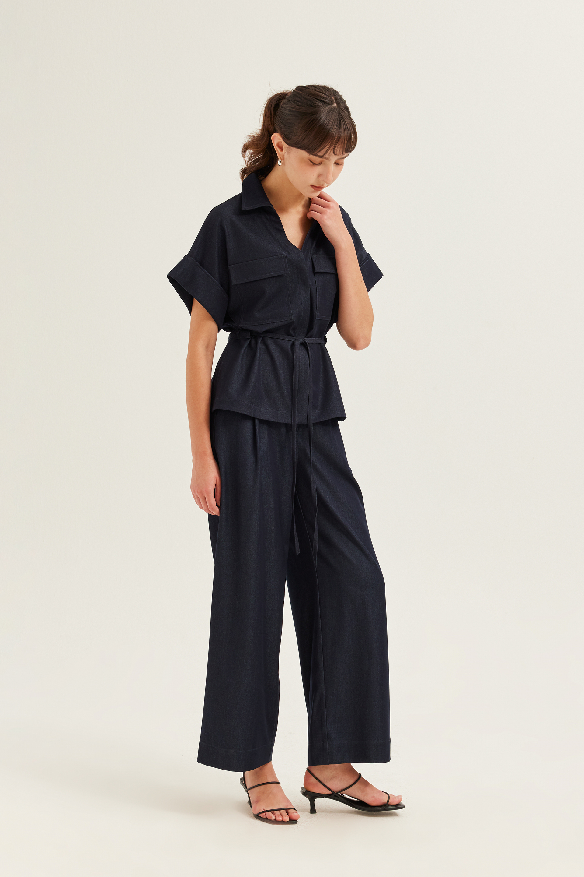 Chambray Full-Length Trousers